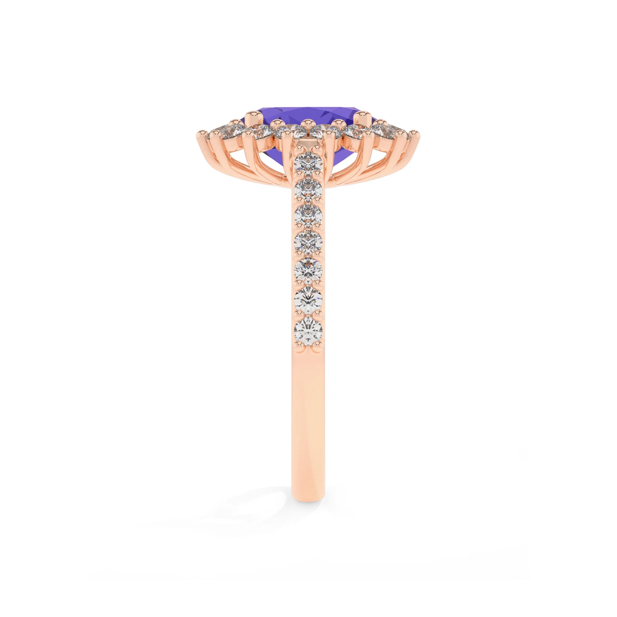 lab grown tanzanite oval solitaire rings in rose gold