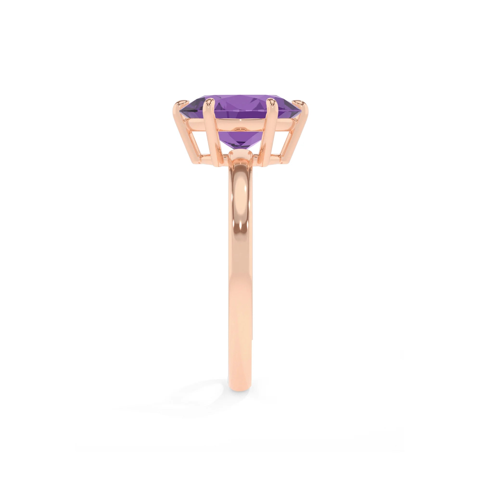 lab grown amethyst oval solitaire rings in rose gold