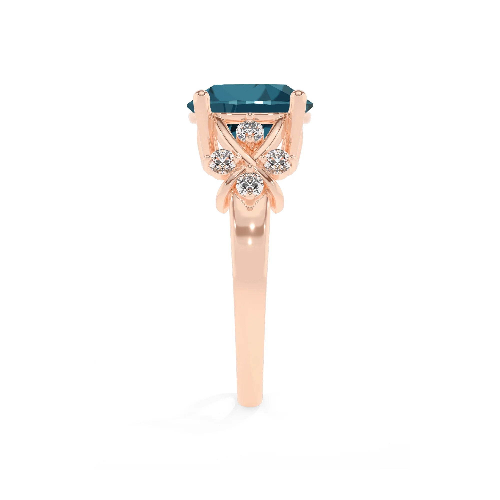 natural london-blue-topaz round solitaire rings in rose gold