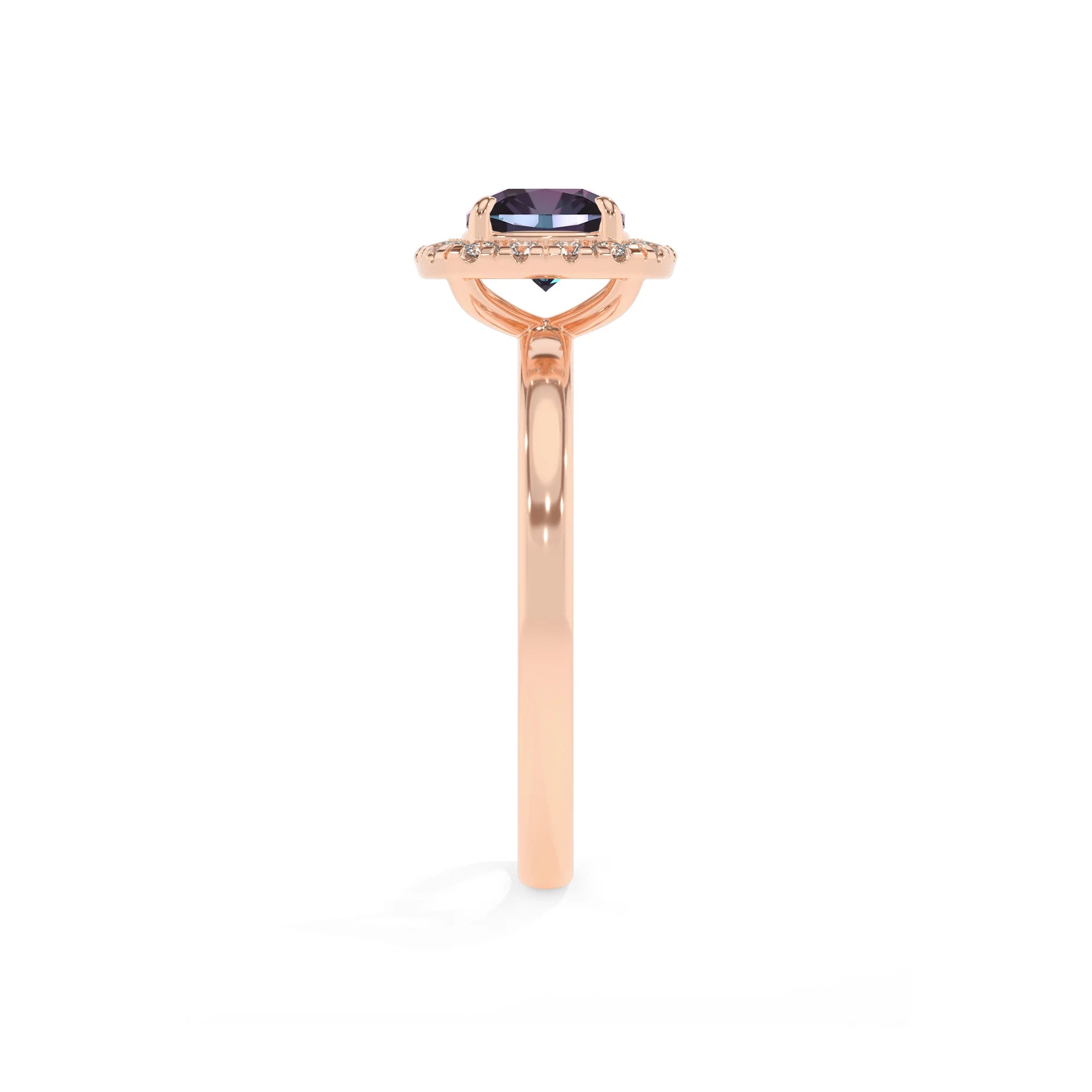 lab grown alexandrite cushion solitaire rings in rose gold