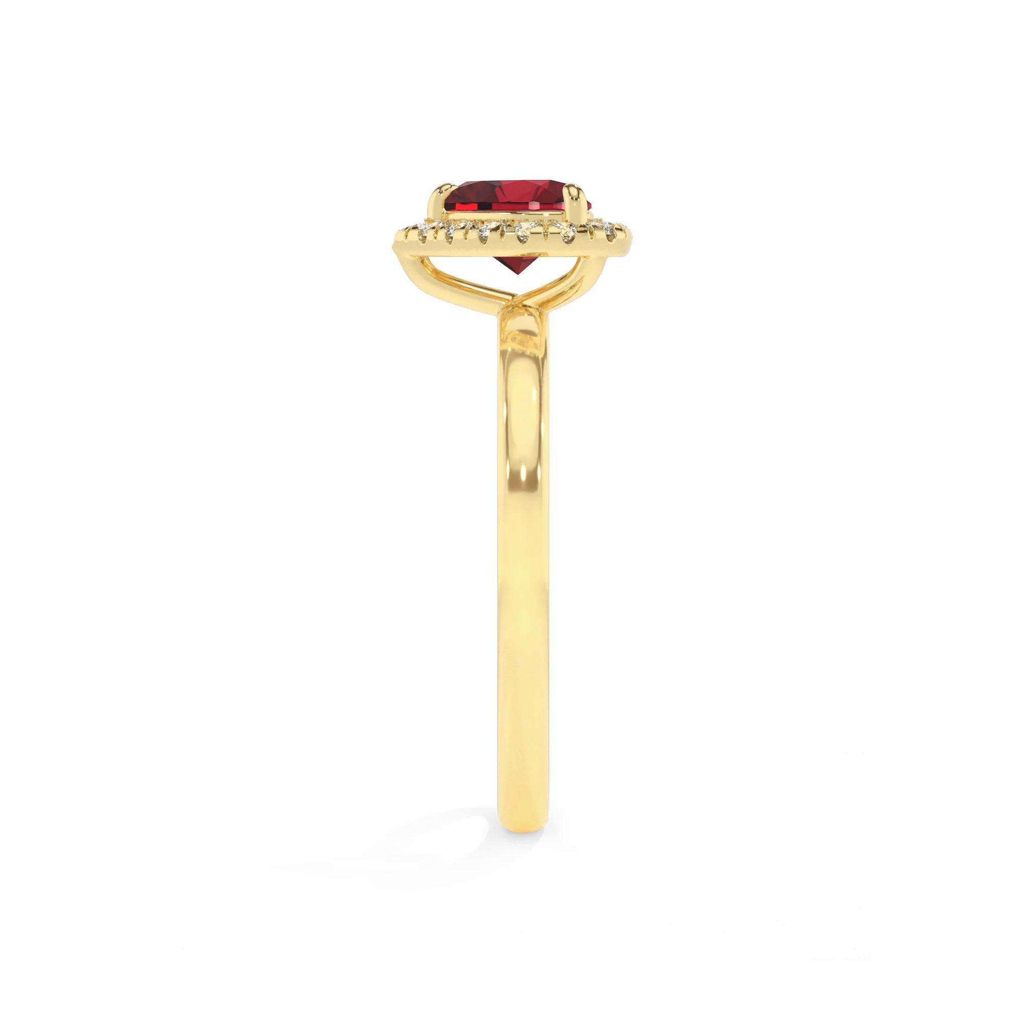 lab grown ruby heart solitaire rings in yellow gold