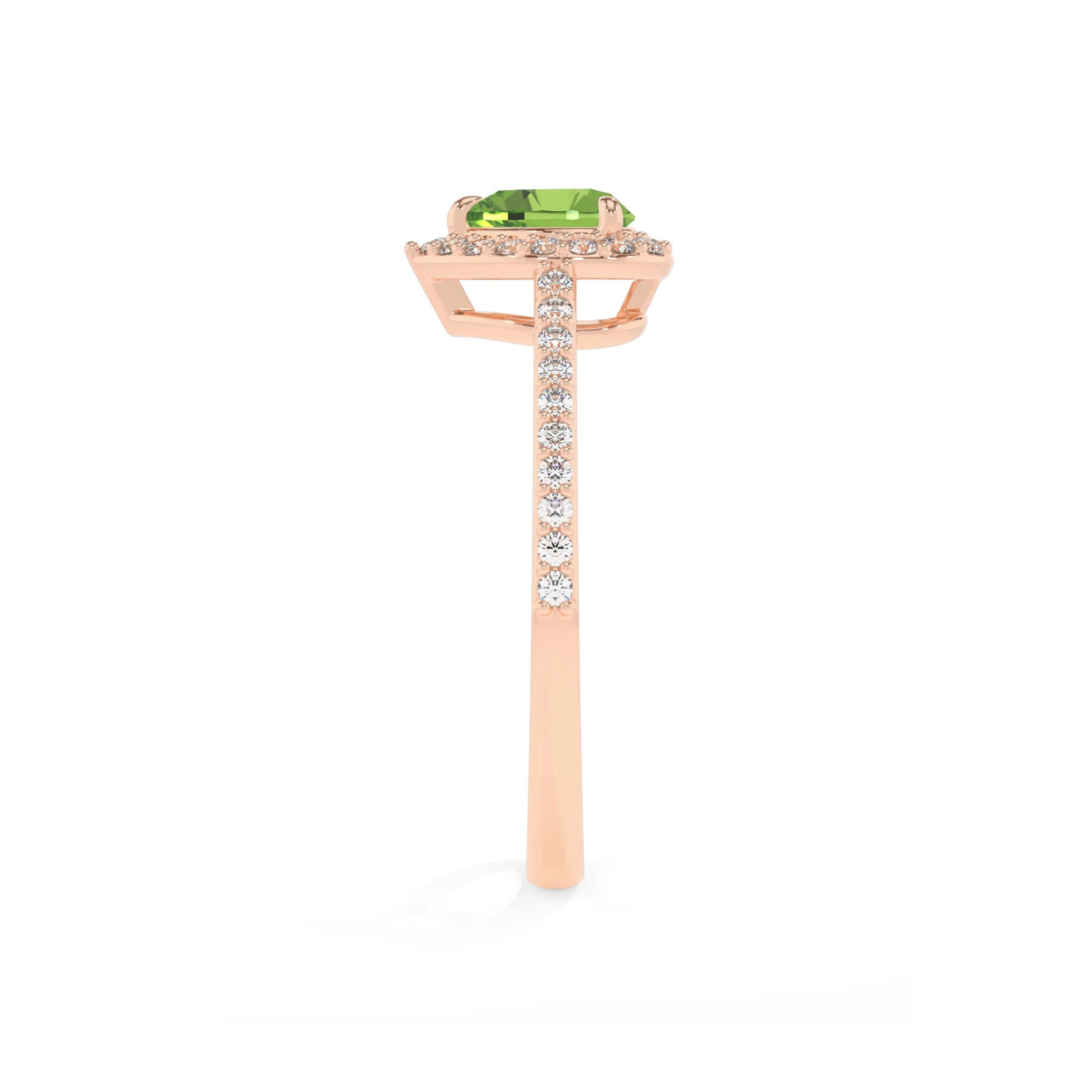 natural peridot heart solitaire rings in rose gold