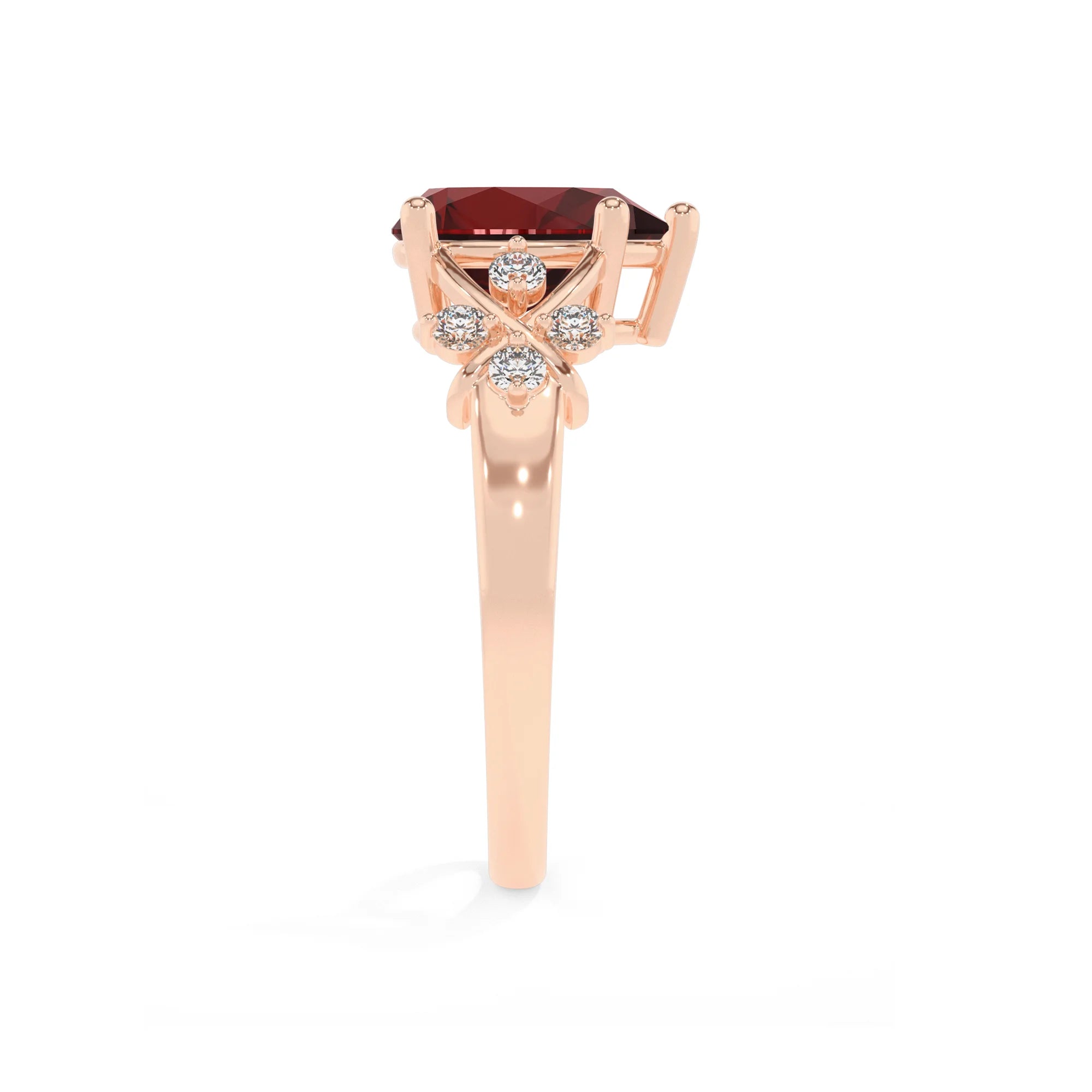 natural garnet pear solitaire rings in rose gold