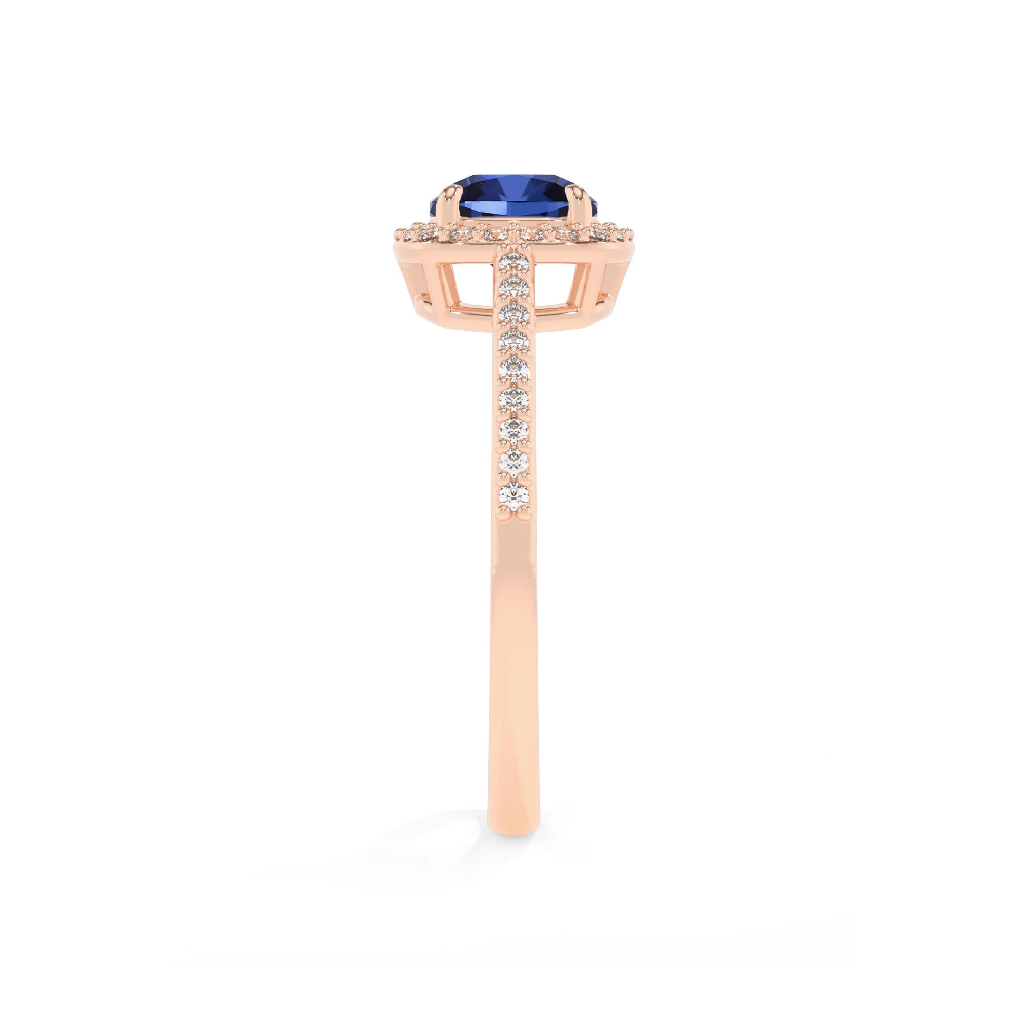 lab grown blue-sapphire cushion solitaire rings in rose gold