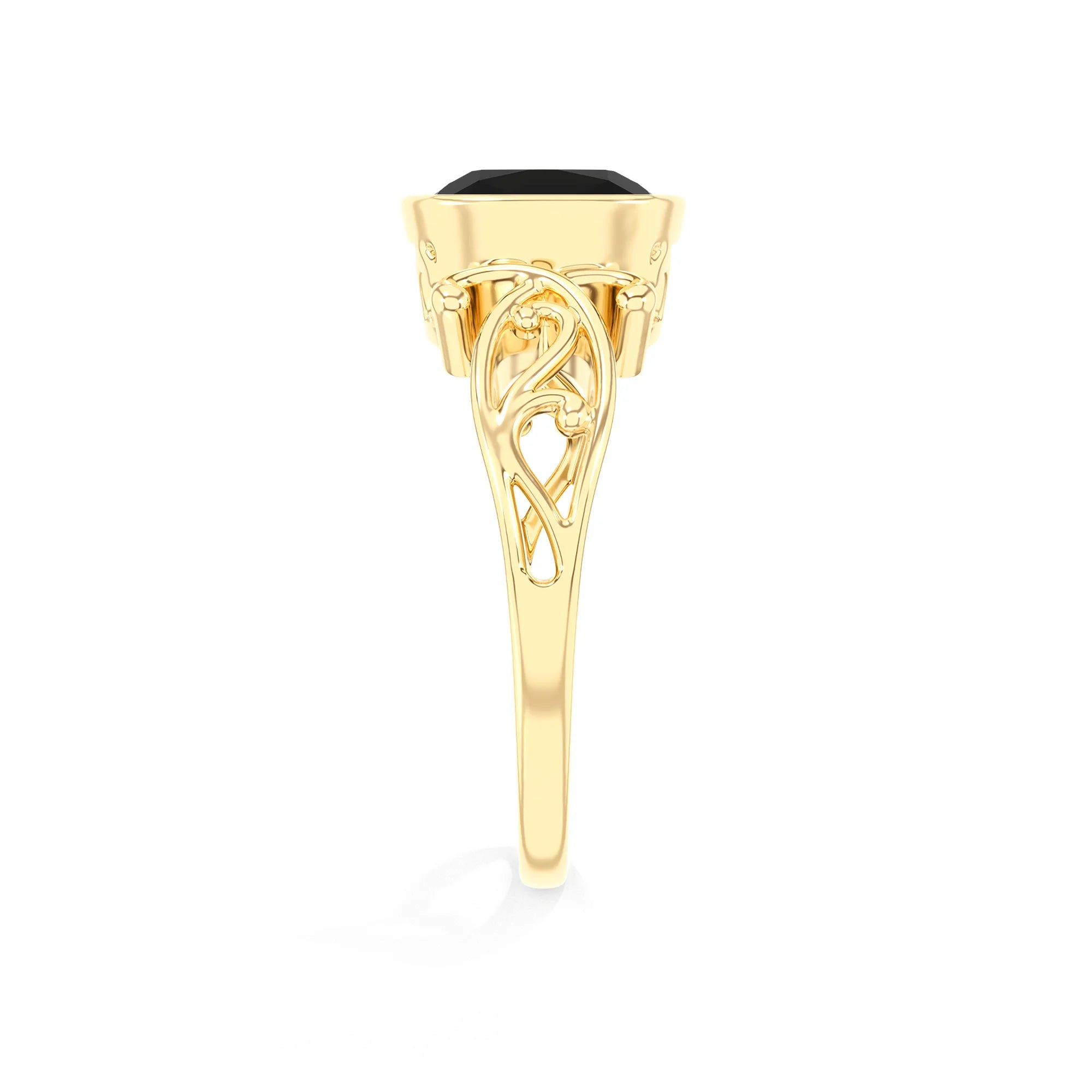 natural black-onyx cushion solitaire rings in yellow gold