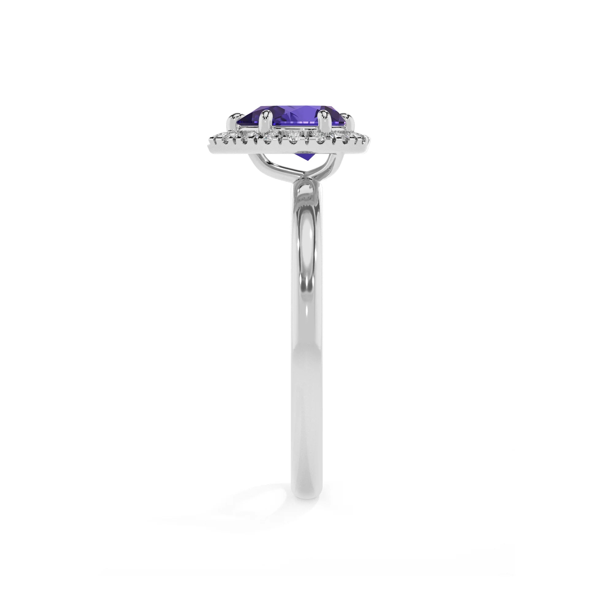 lab grown tanzanite pear solitaire rings in platinum