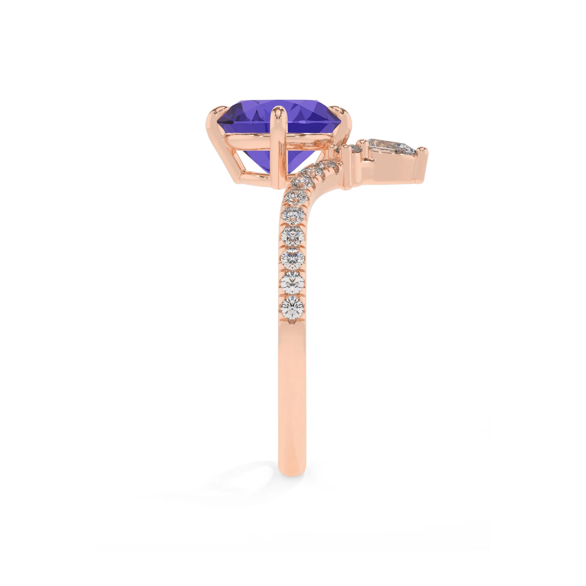 lab grown tanzanite round solitaire rings in rose gold