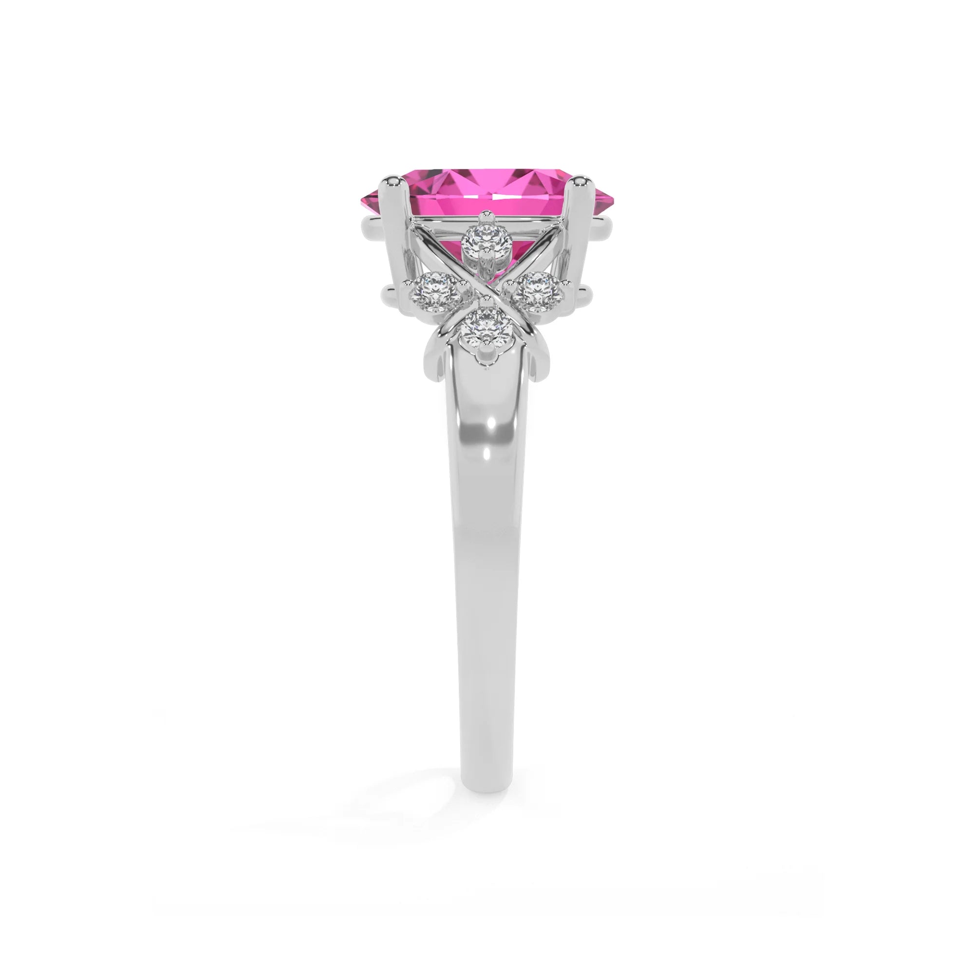 lab grown pink-sapphire oval solitaire rings in white gold