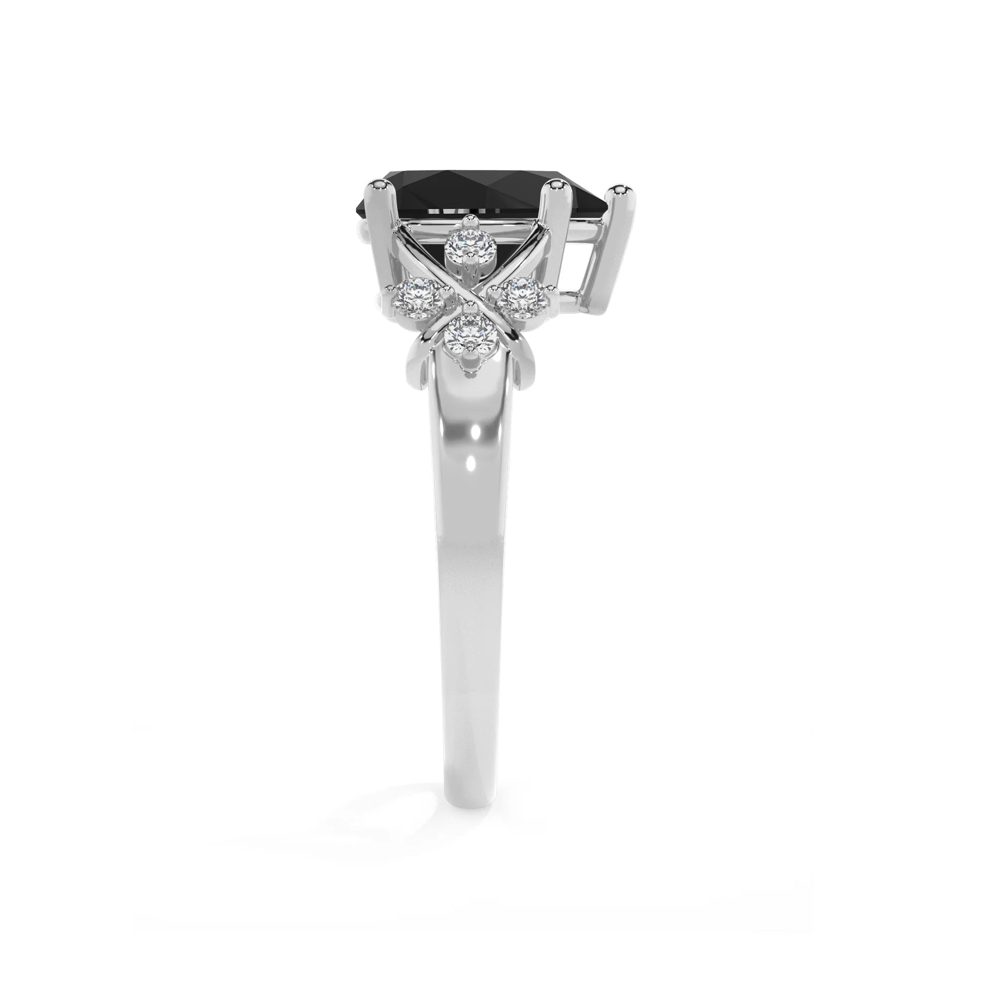 natural black-onyx pear solitaire rings in platinum