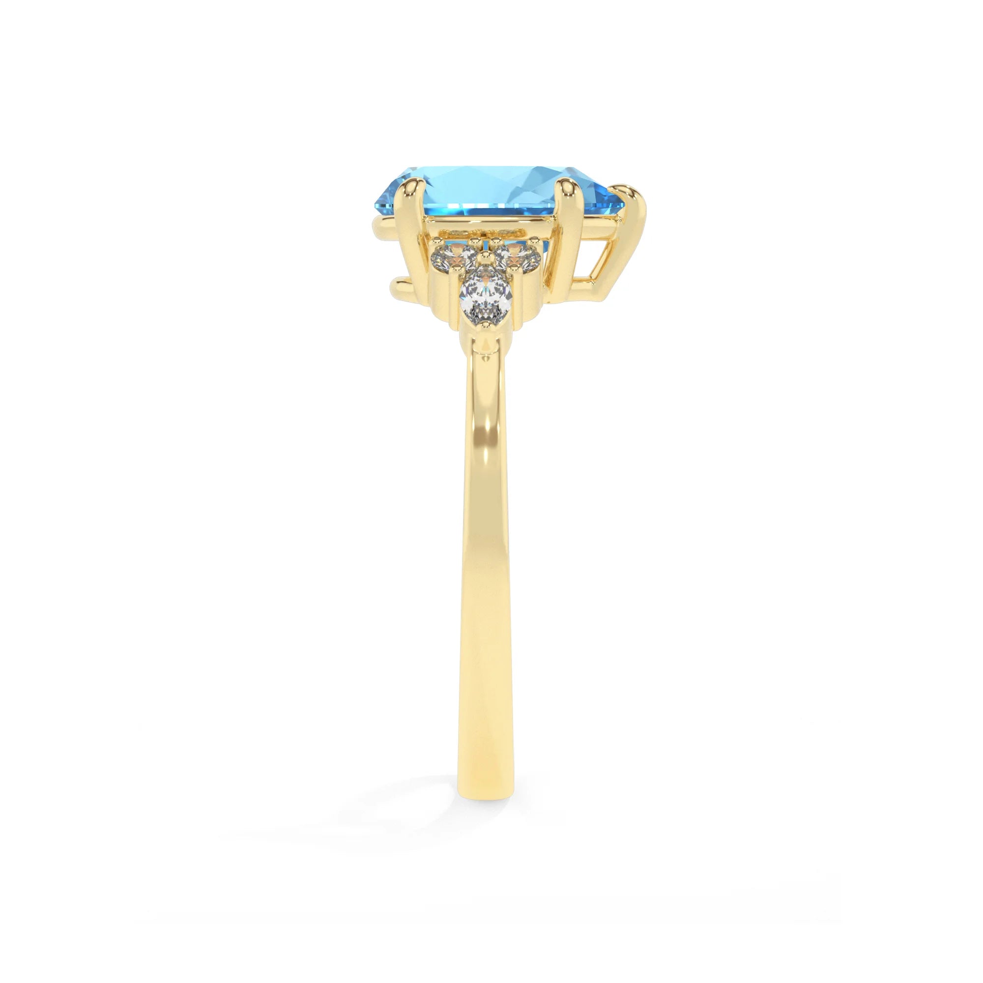 natural swiss-blue-topaz pear solitaire rings in yellow gold