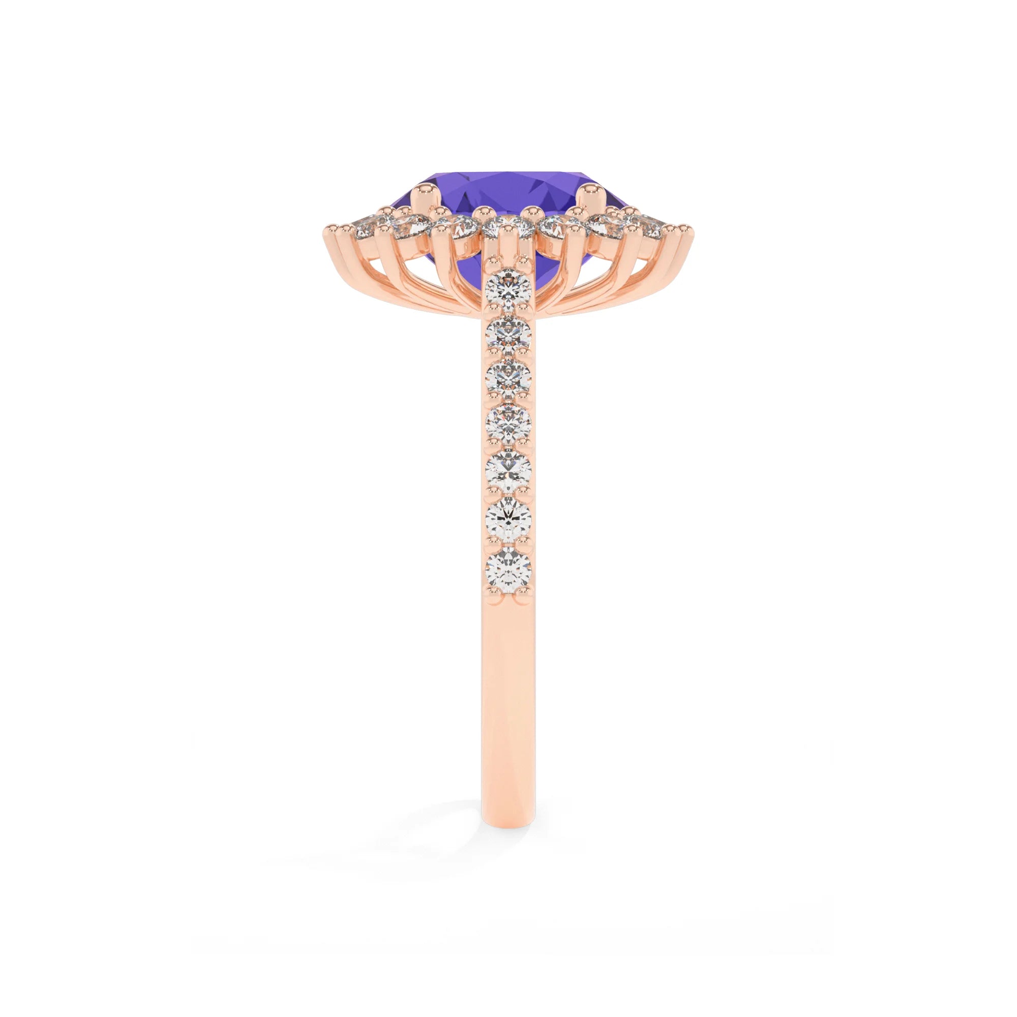 lab grown tanzanite round solitaire rings in rose gold