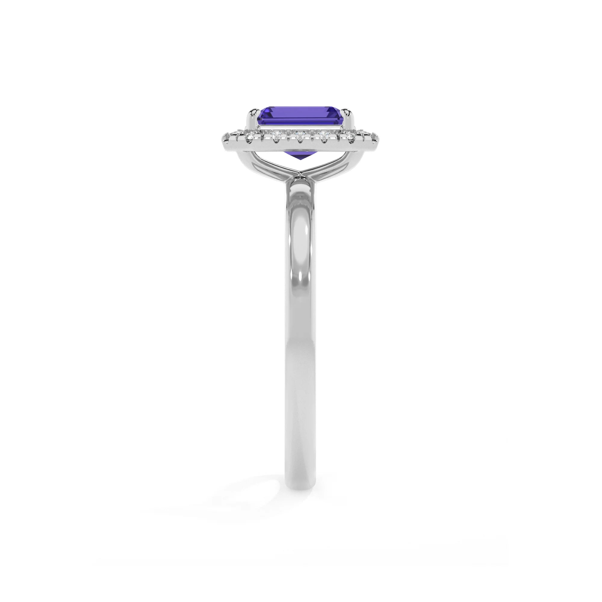 lab grown tanzanite emerald cut solitaire rings in platinum