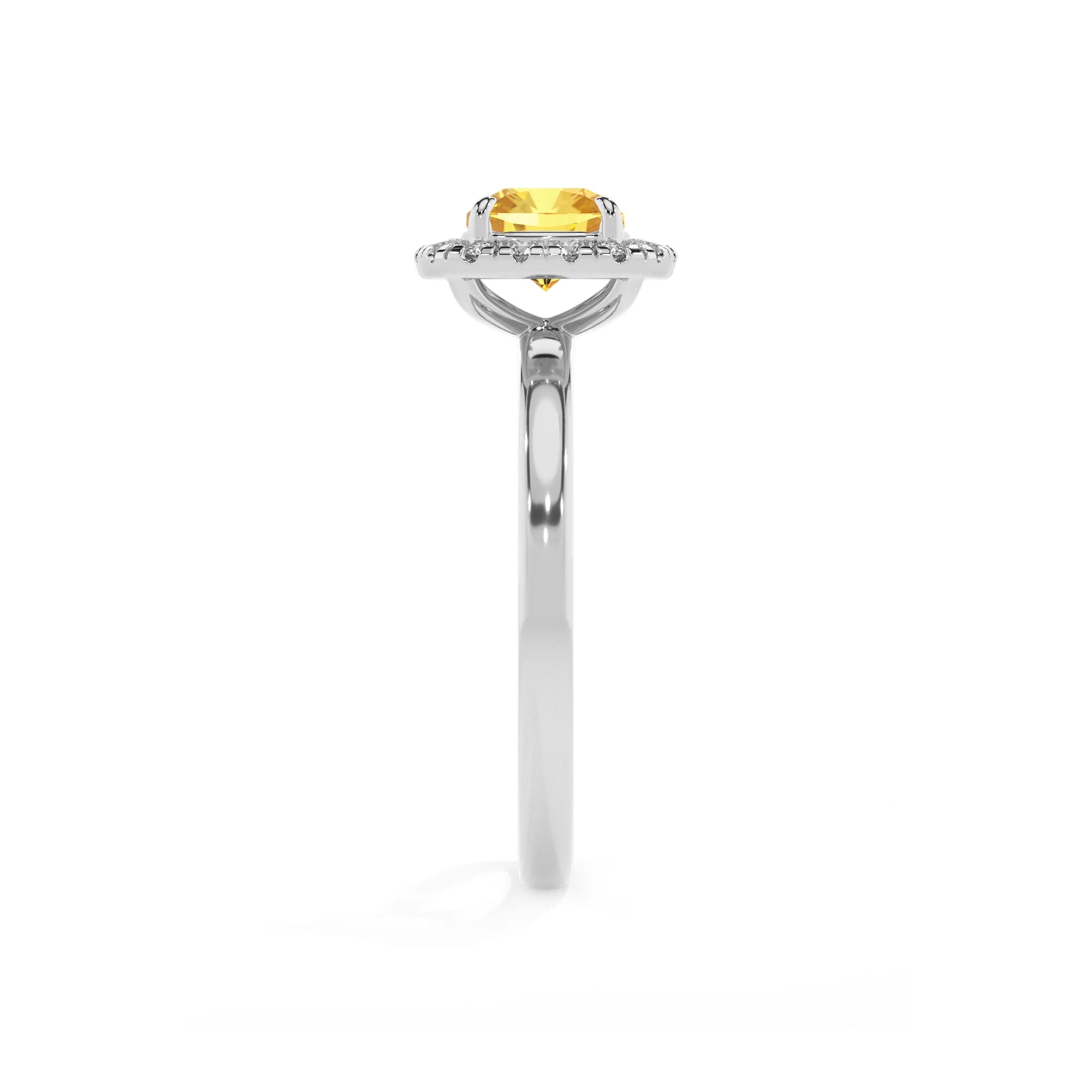 lab grown yellow-sapphire cushion solitaire rings in sterling silver