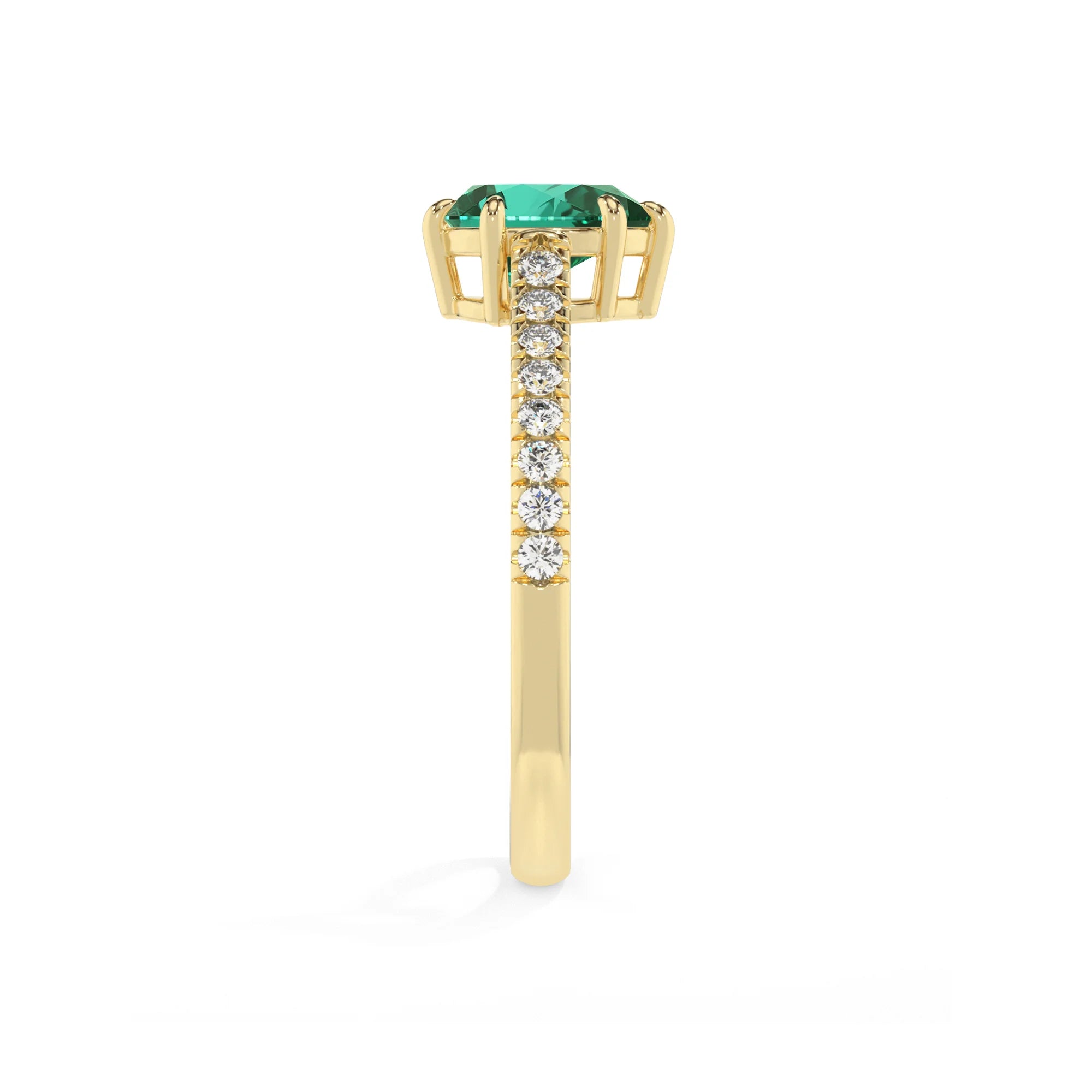 lab grown emerald pear half eternity solitaire engagement rings in yellow gold