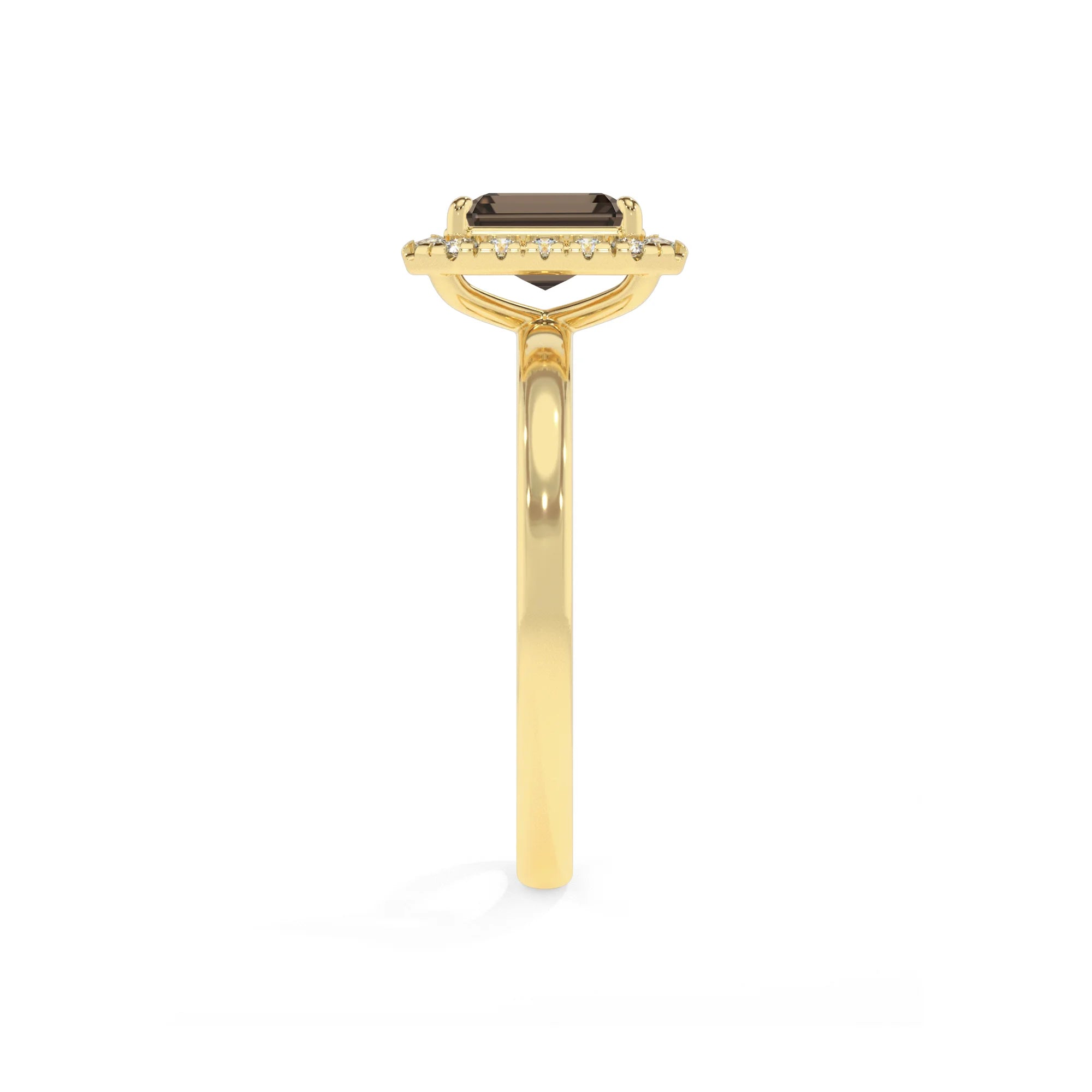 natural smoky-quartz emerald cut solitaire rings in yellow gold