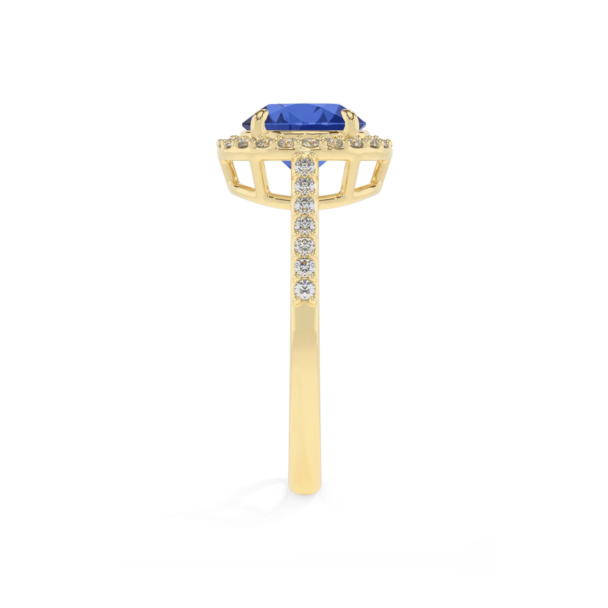 lab grown blue-sapphire round solitaire rings in yellow gold