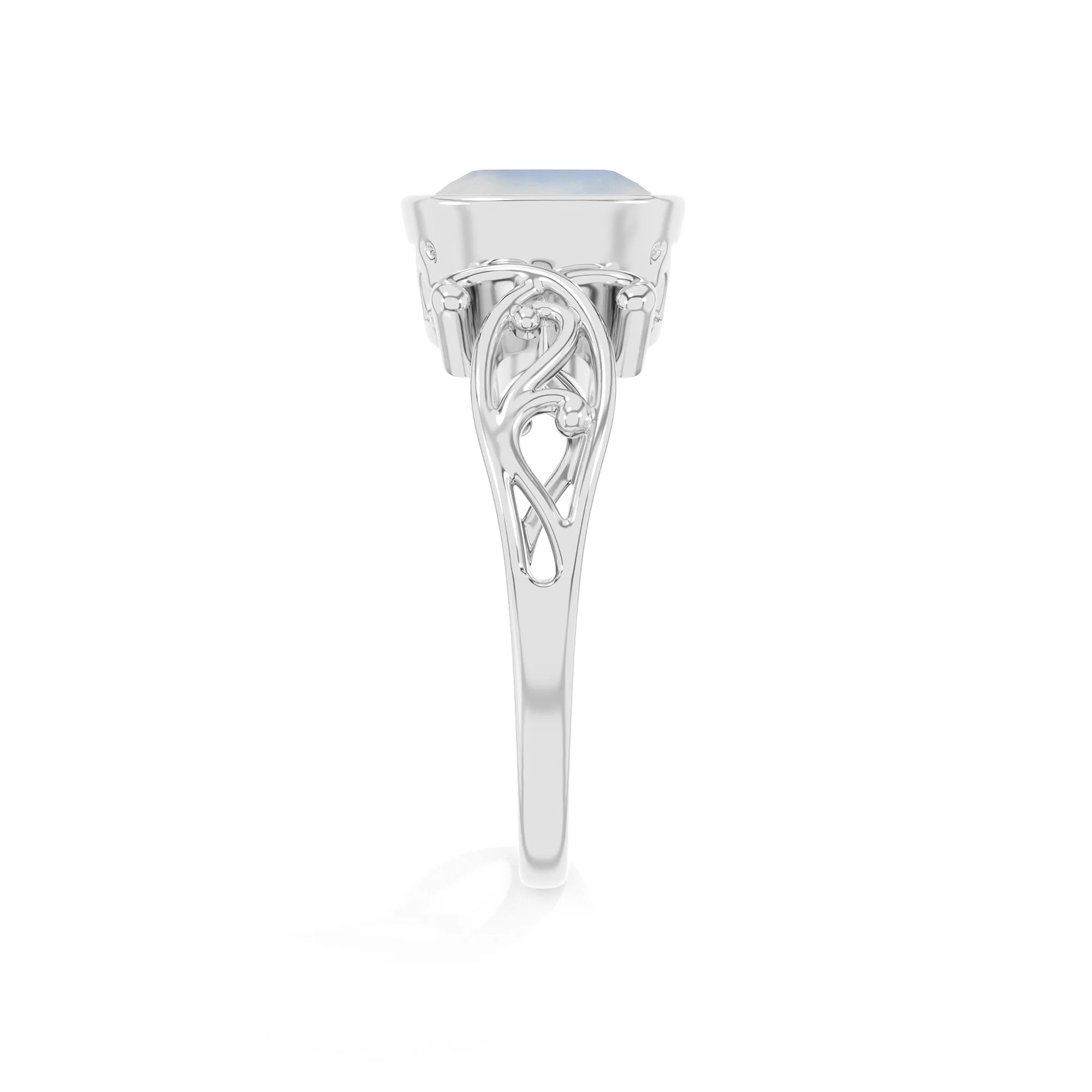 natural rainbow-moonstone cushion solitaire rings in platinum