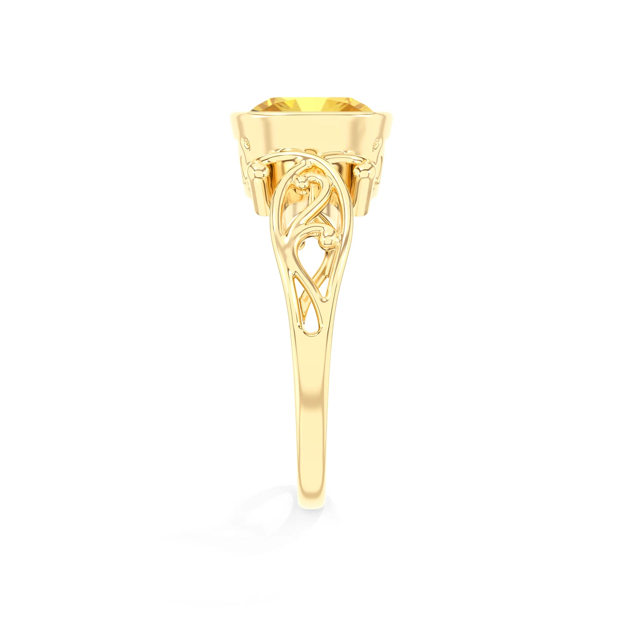 lab grown yellow-sapphire cushion solitaire rings in yellow gold
