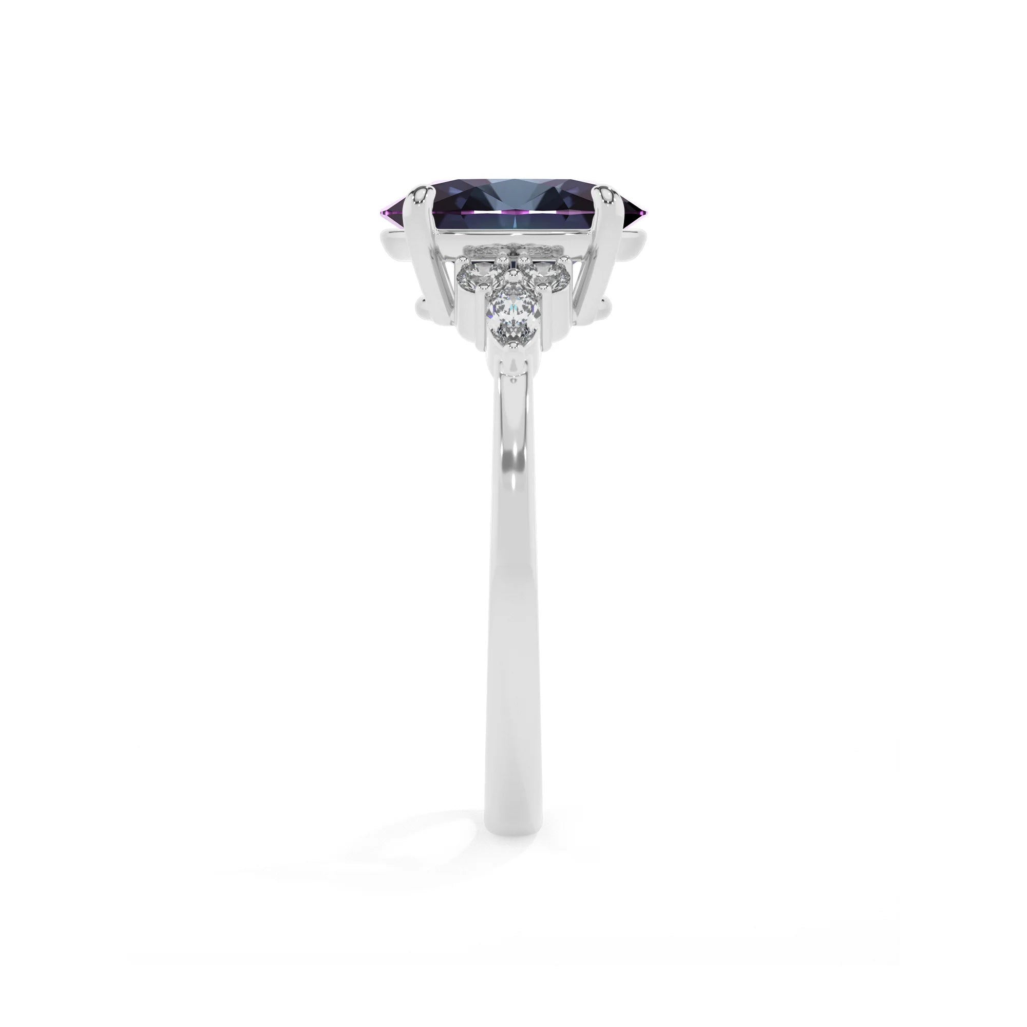 lab grown alexandrite oval solitaire rings in platinum