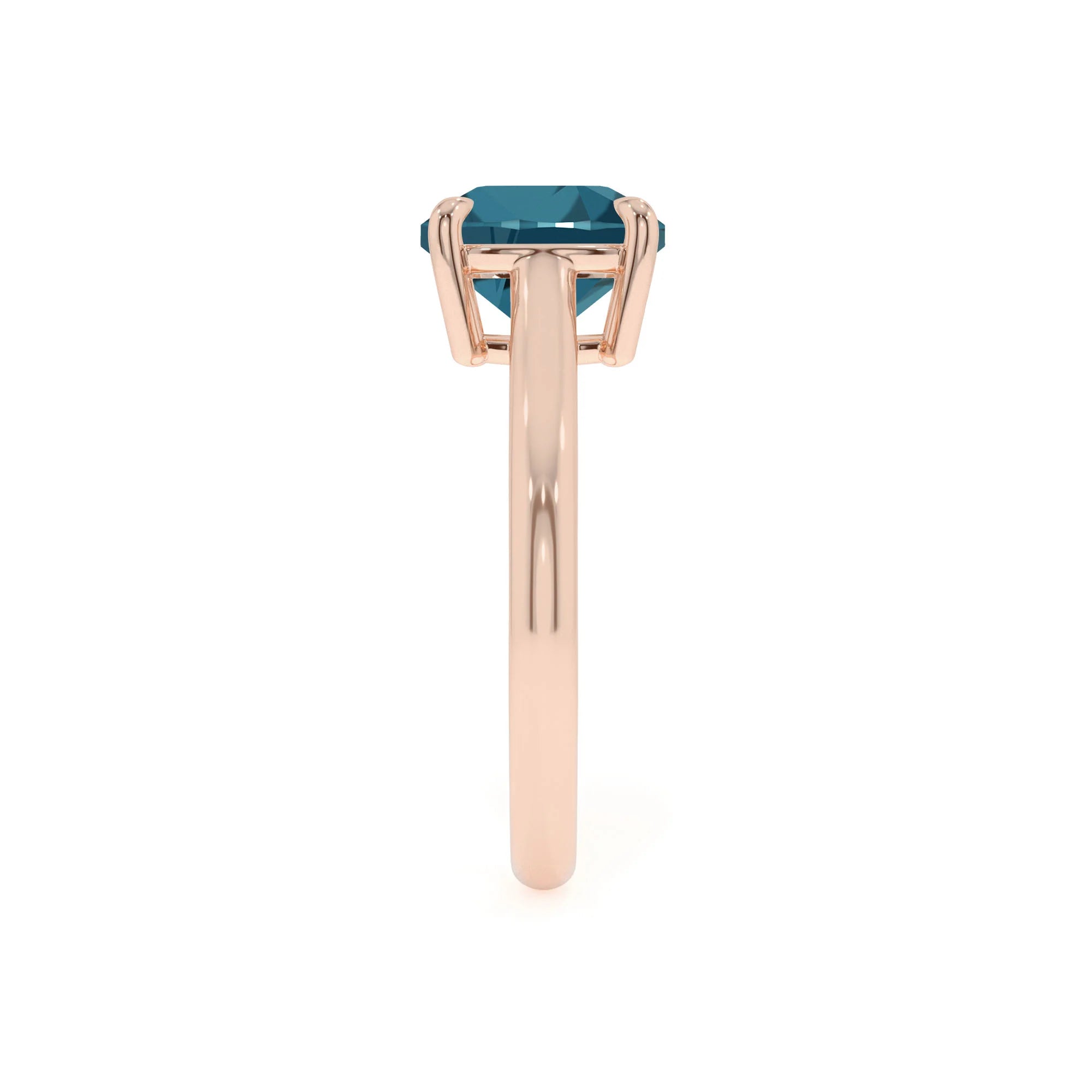 natural london-blue-topaz cushion solitaire rings in rose gold