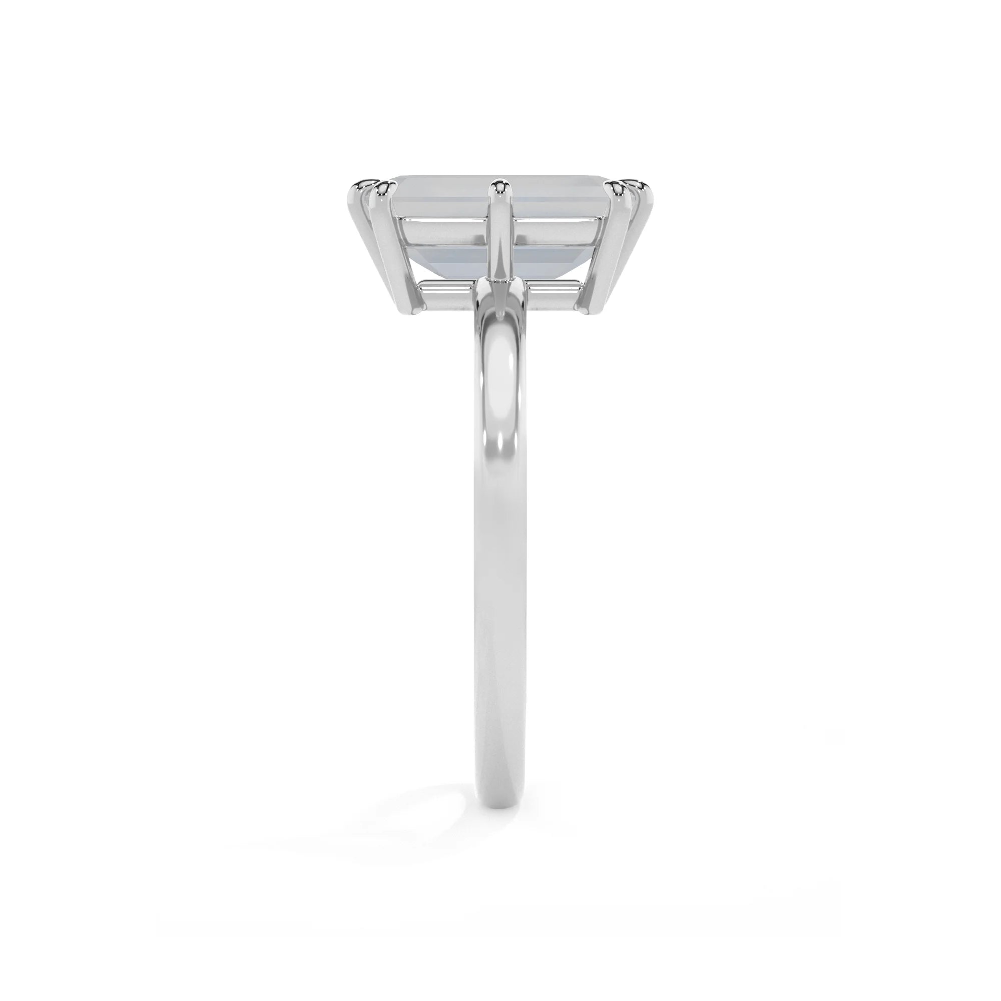 natural rainbow-moonstone emerald cut solitaire rings in white gold