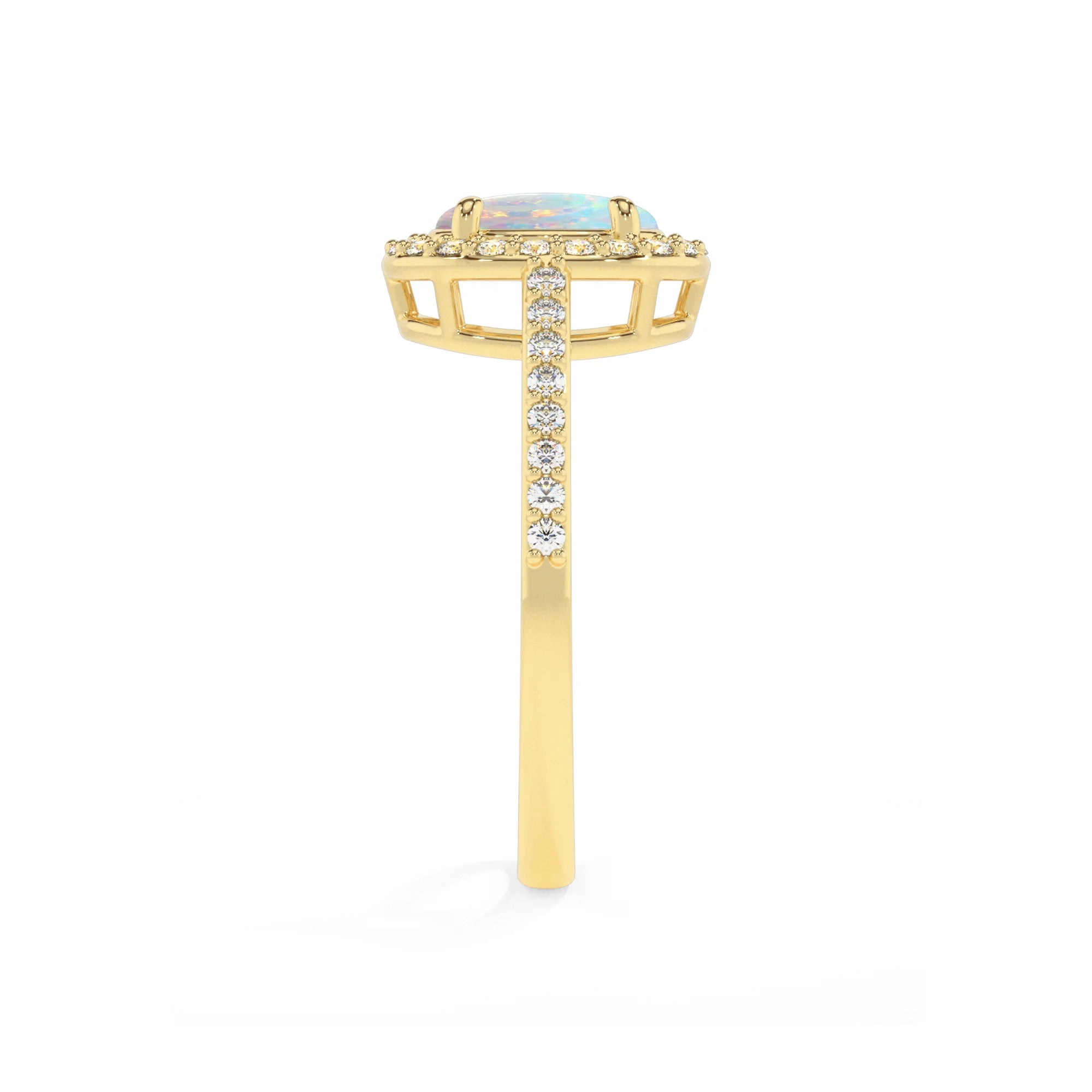 lab grown opal oval solitaire rings in yellow gold