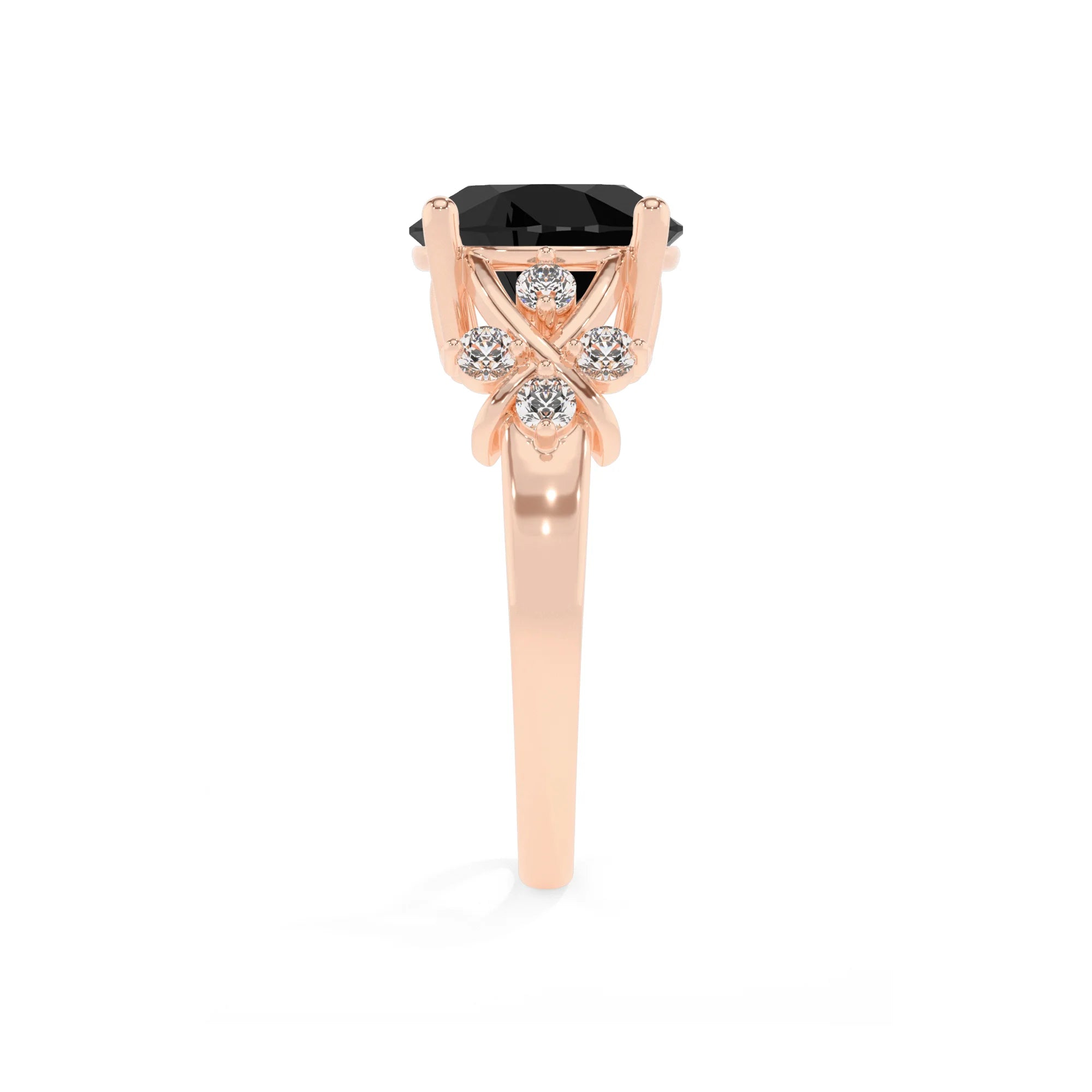 natural black-onyx round solitaire rings in rose gold