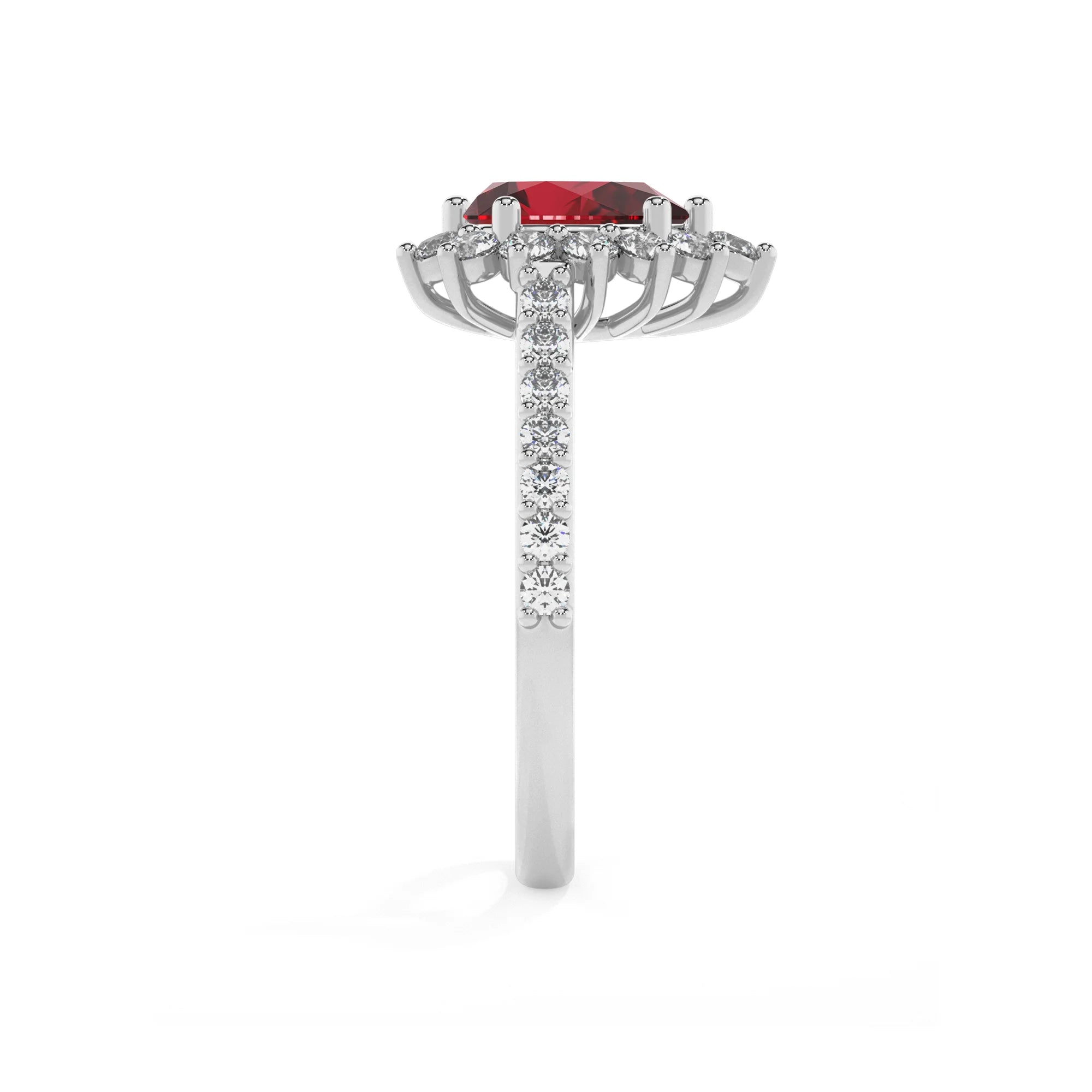 lab grown ruby pear solitaire rings in platinum