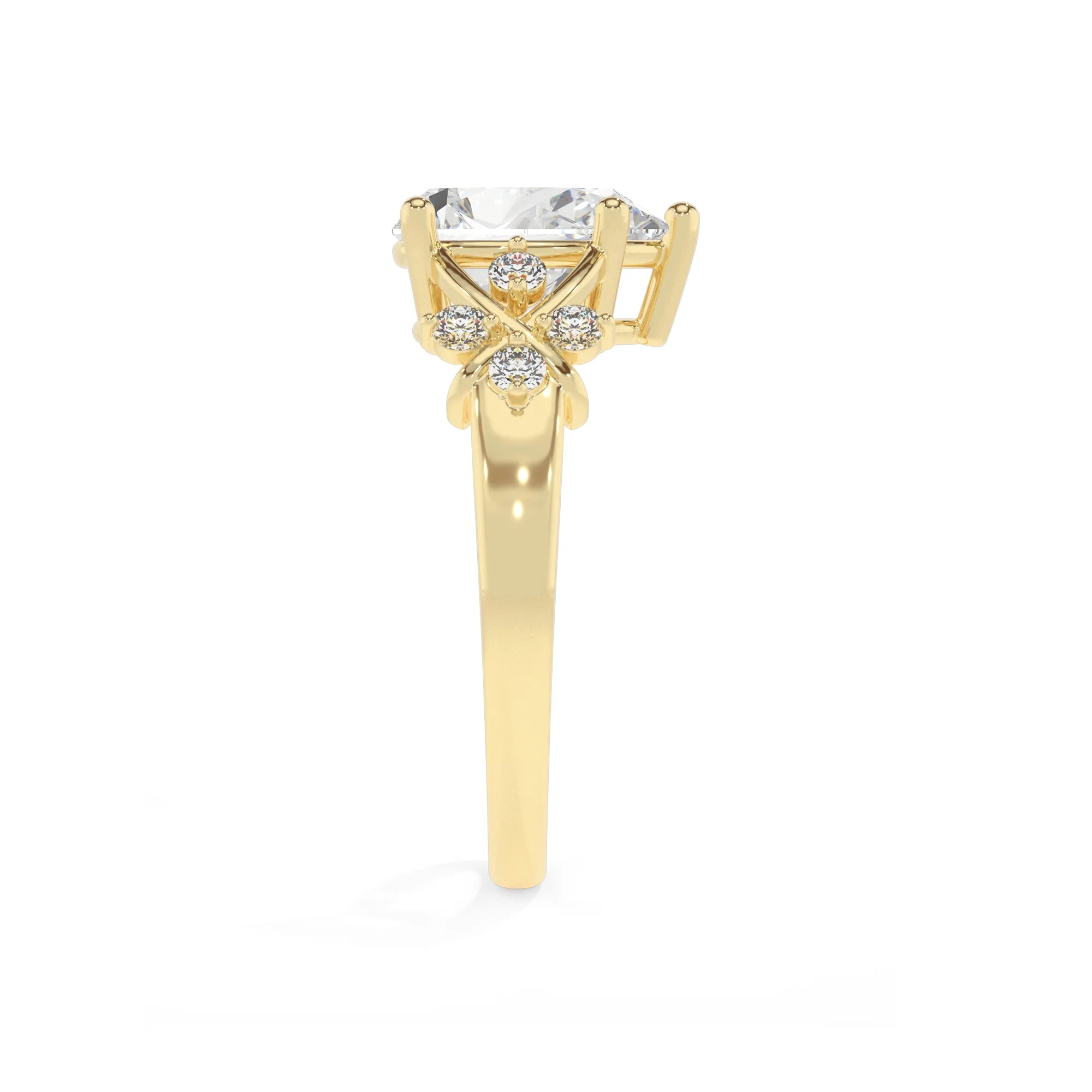 lab grown moissanite pear solitaire rings in yellow gold