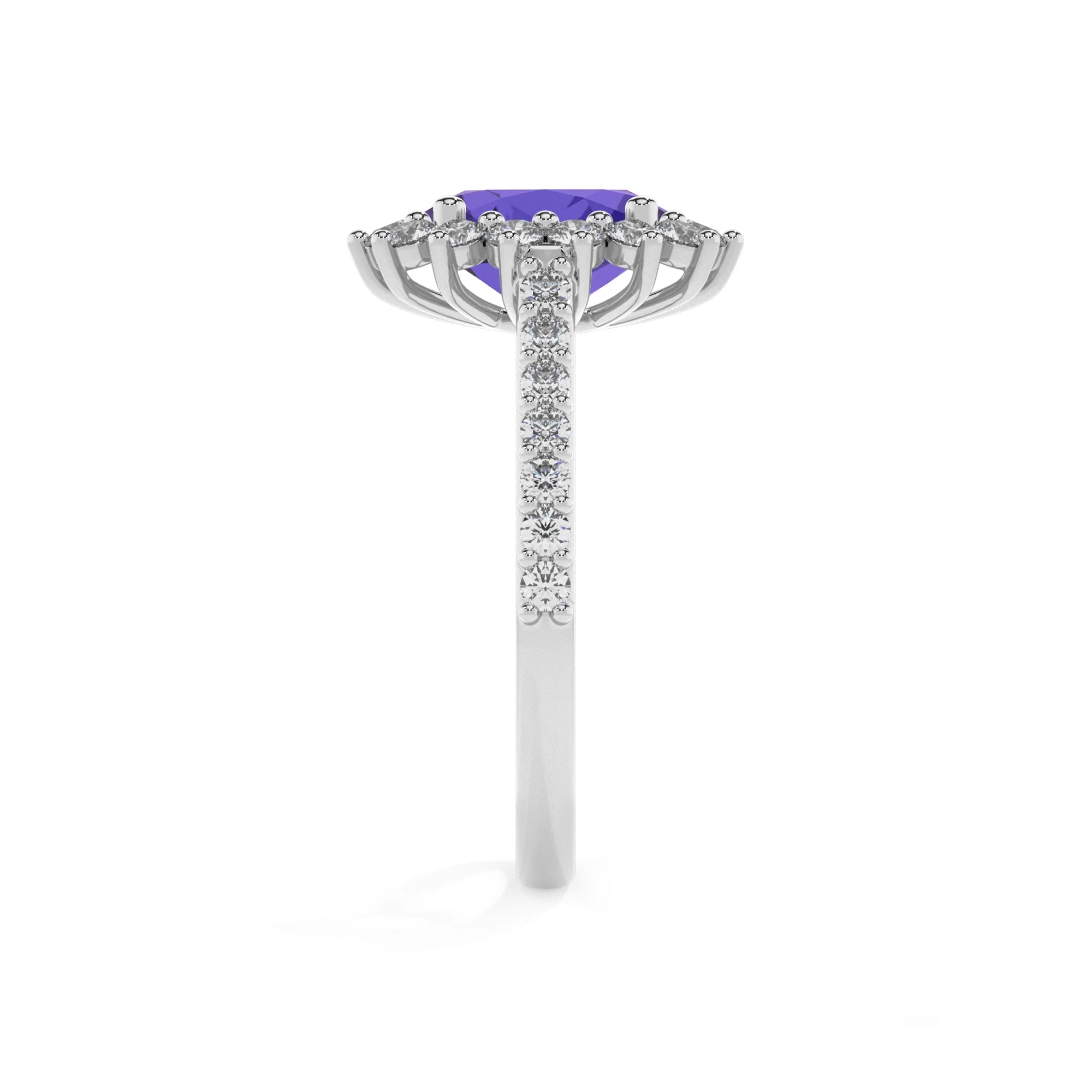 lab grown tanzanite oval solitaire rings in white gold