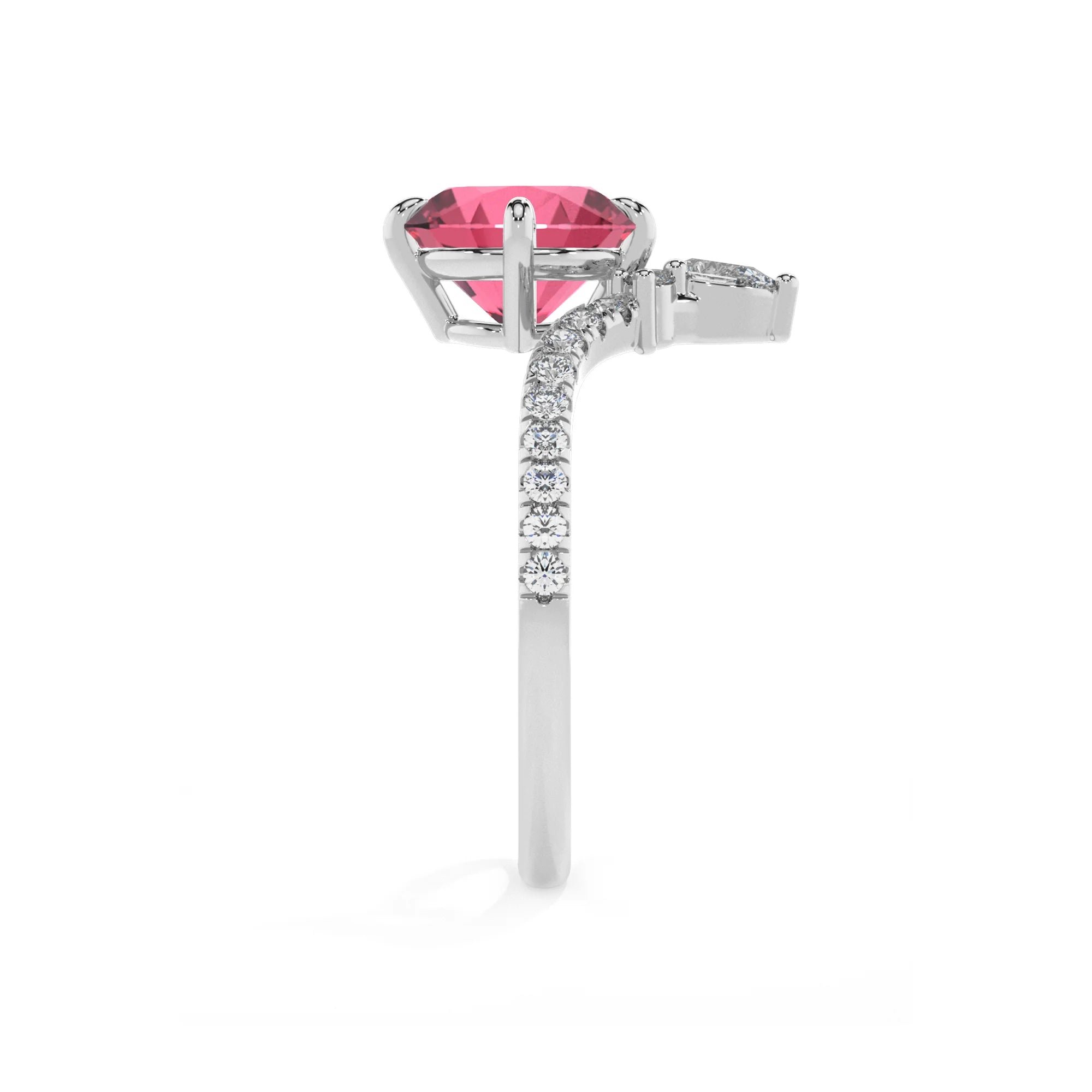 lab grown pink-tourmaline round solitaire rings in white gold