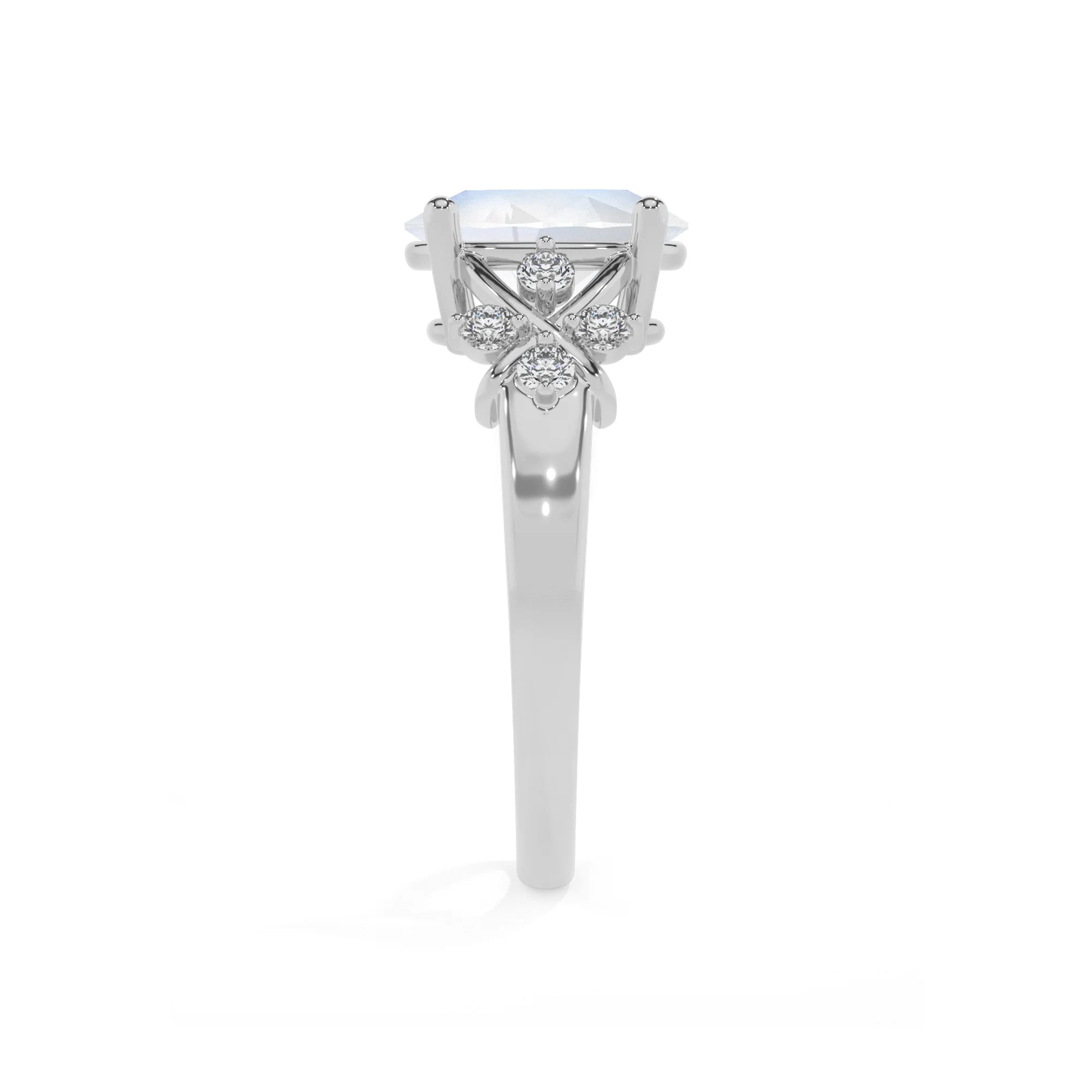 natural rainbow-moonstone oval solitaire rings in platinum