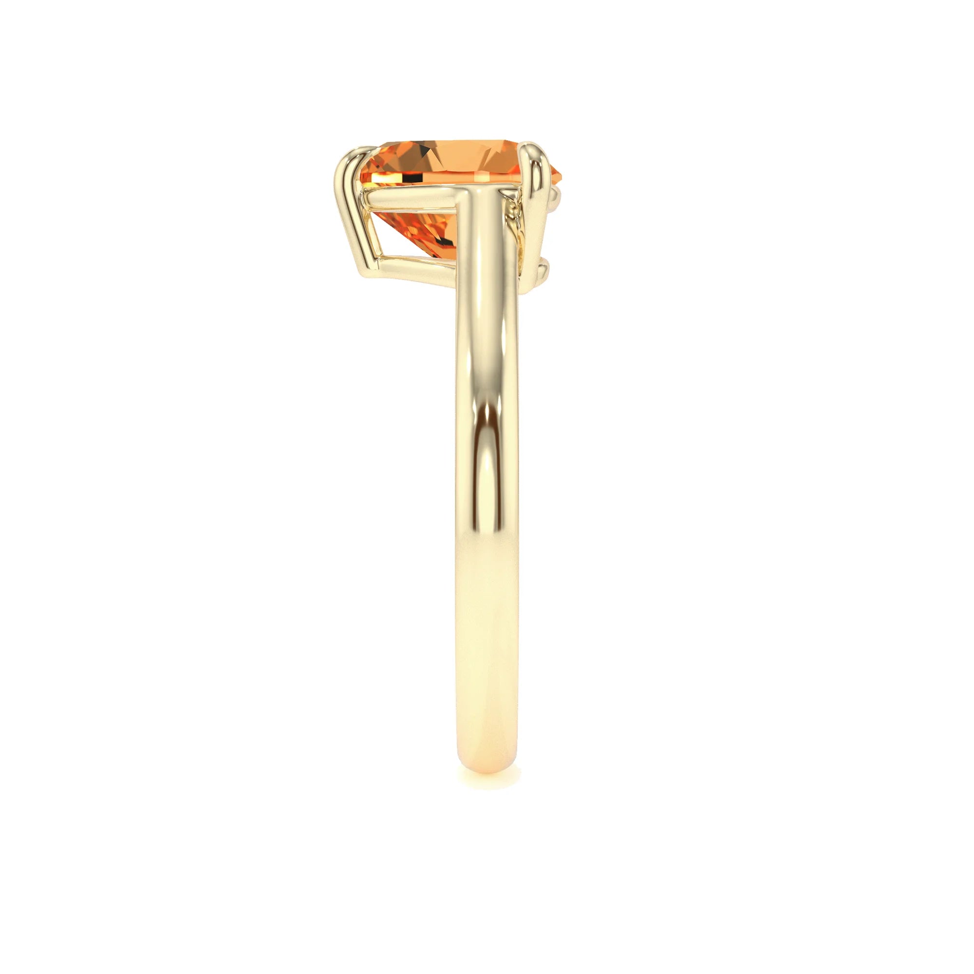 lab grown citrine heart solitaire rings in yellow gold