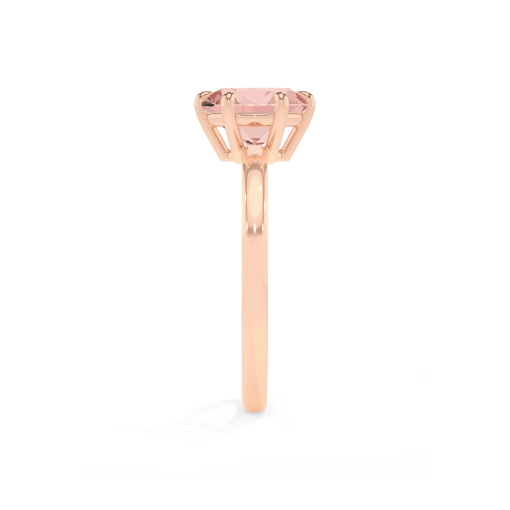 lab grown morganite round solitaire rings in rose gold