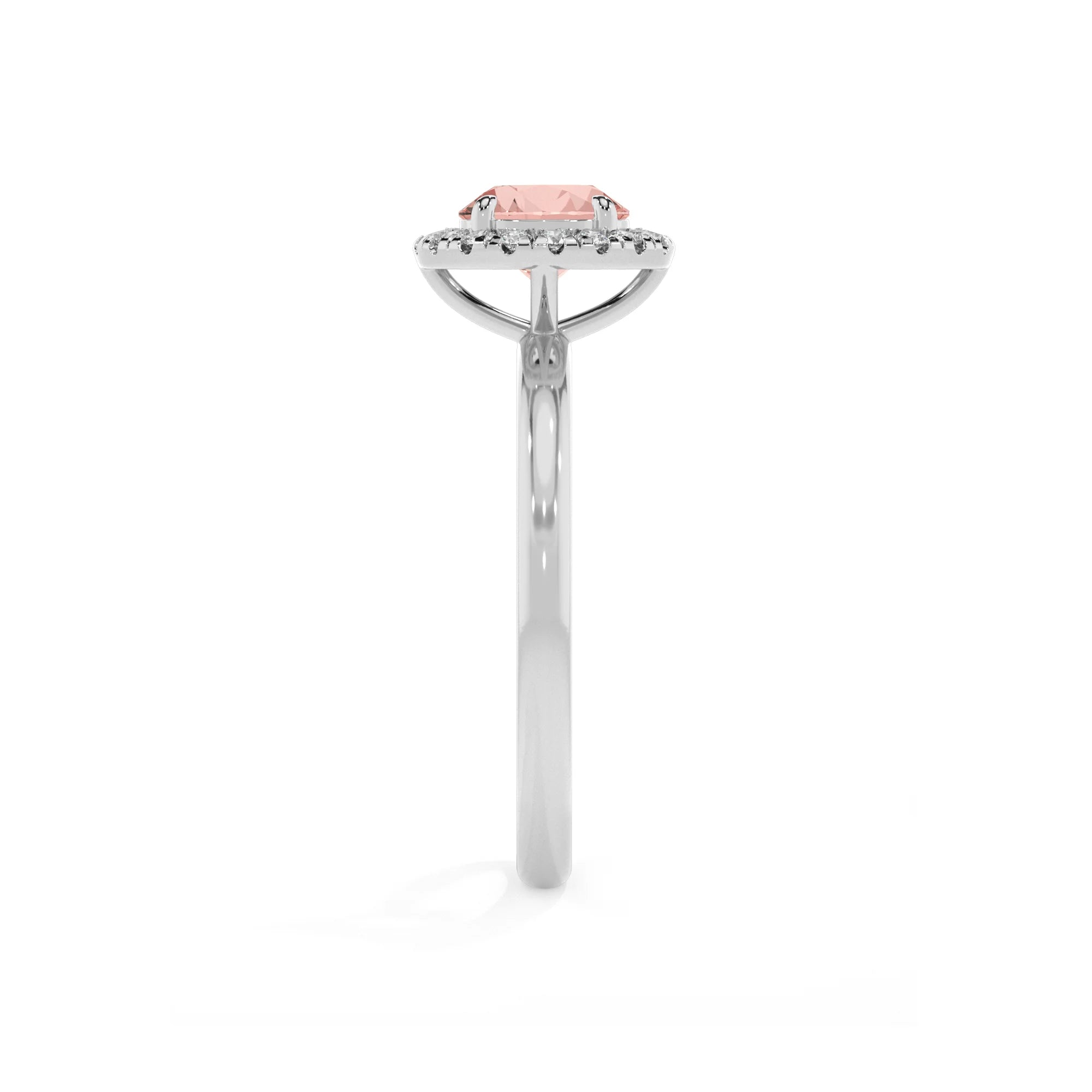 lab grown morganite round solitaire rings in sterling silver