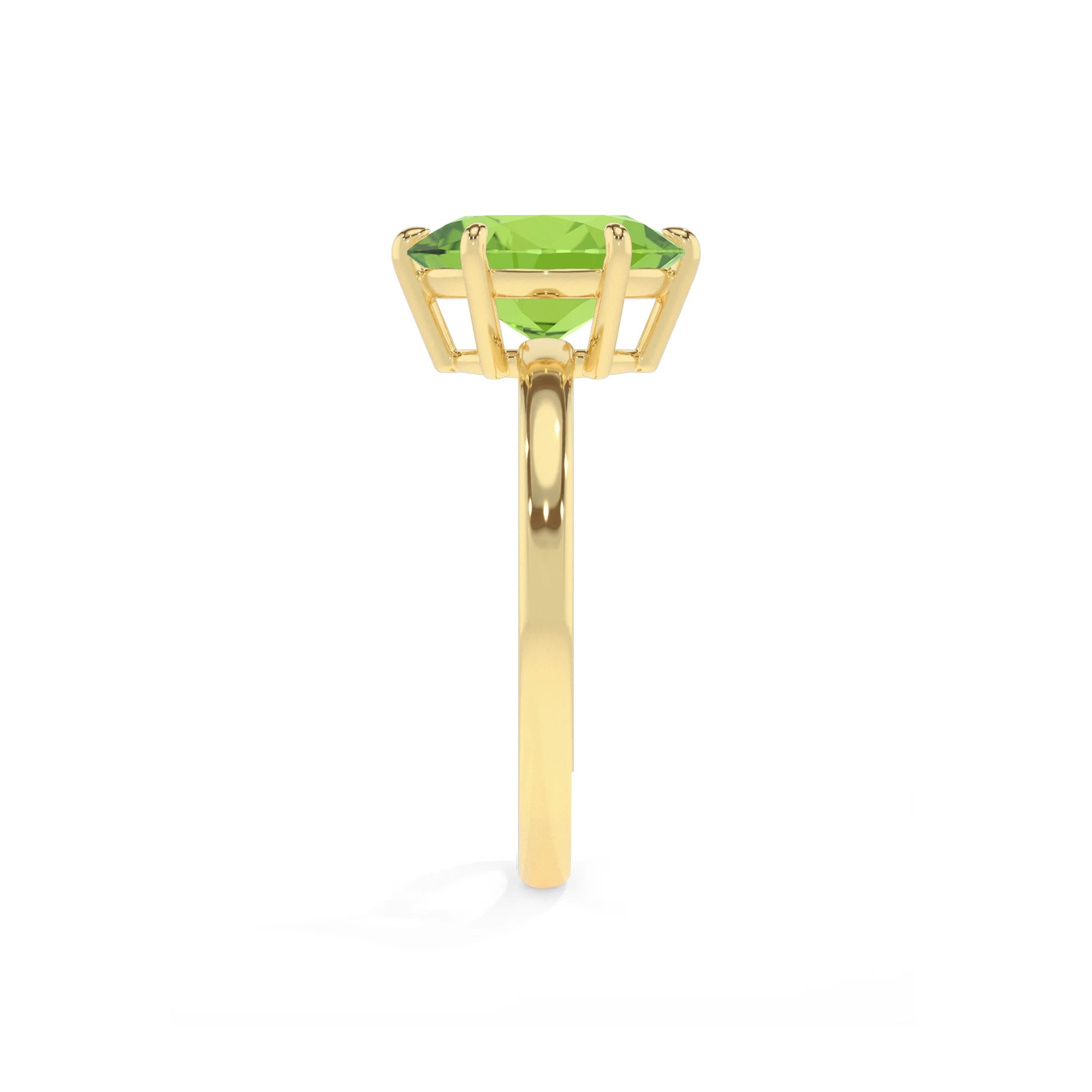 natural peridot oval solitaire rings in yellow gold