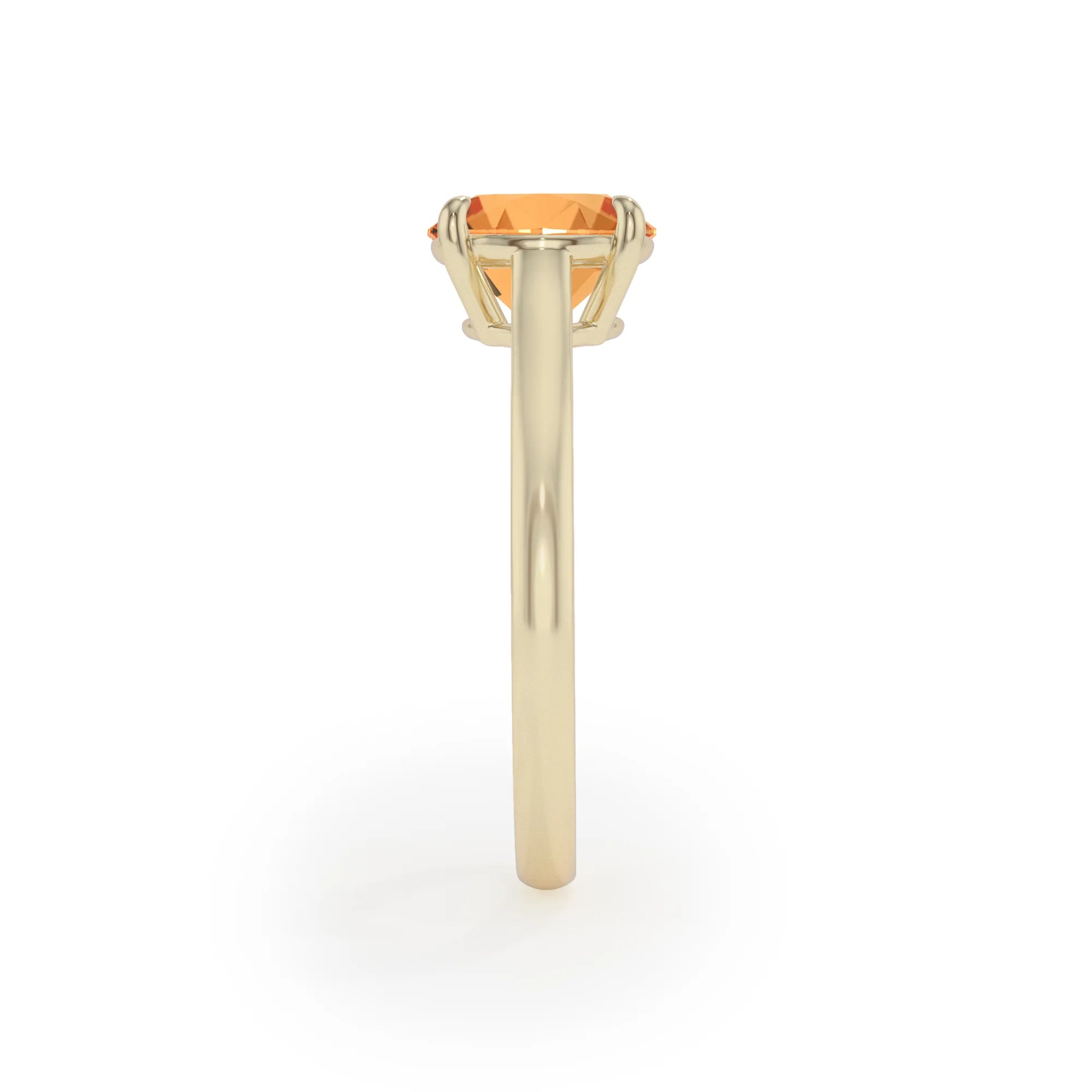 lab grown citrine round solitaire rings in yellow gold