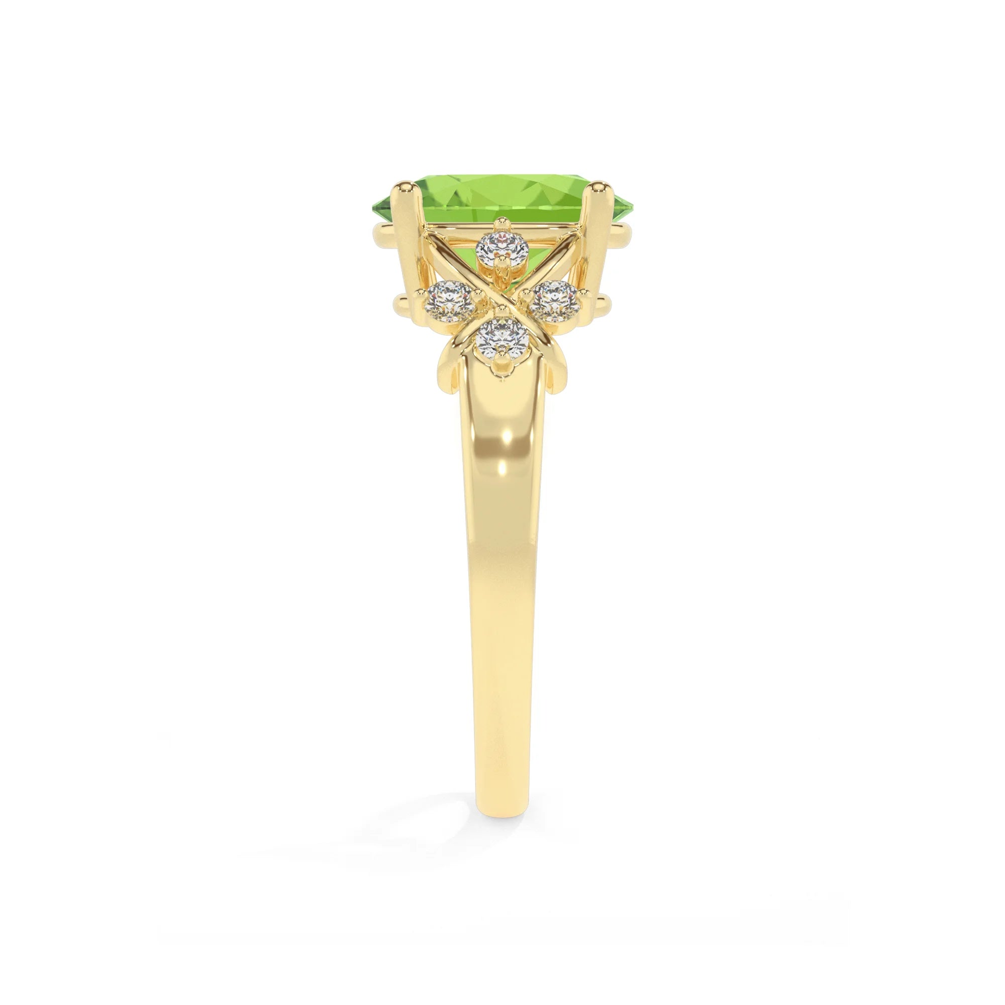 natural peridot oval solitaire rings in yellow gold