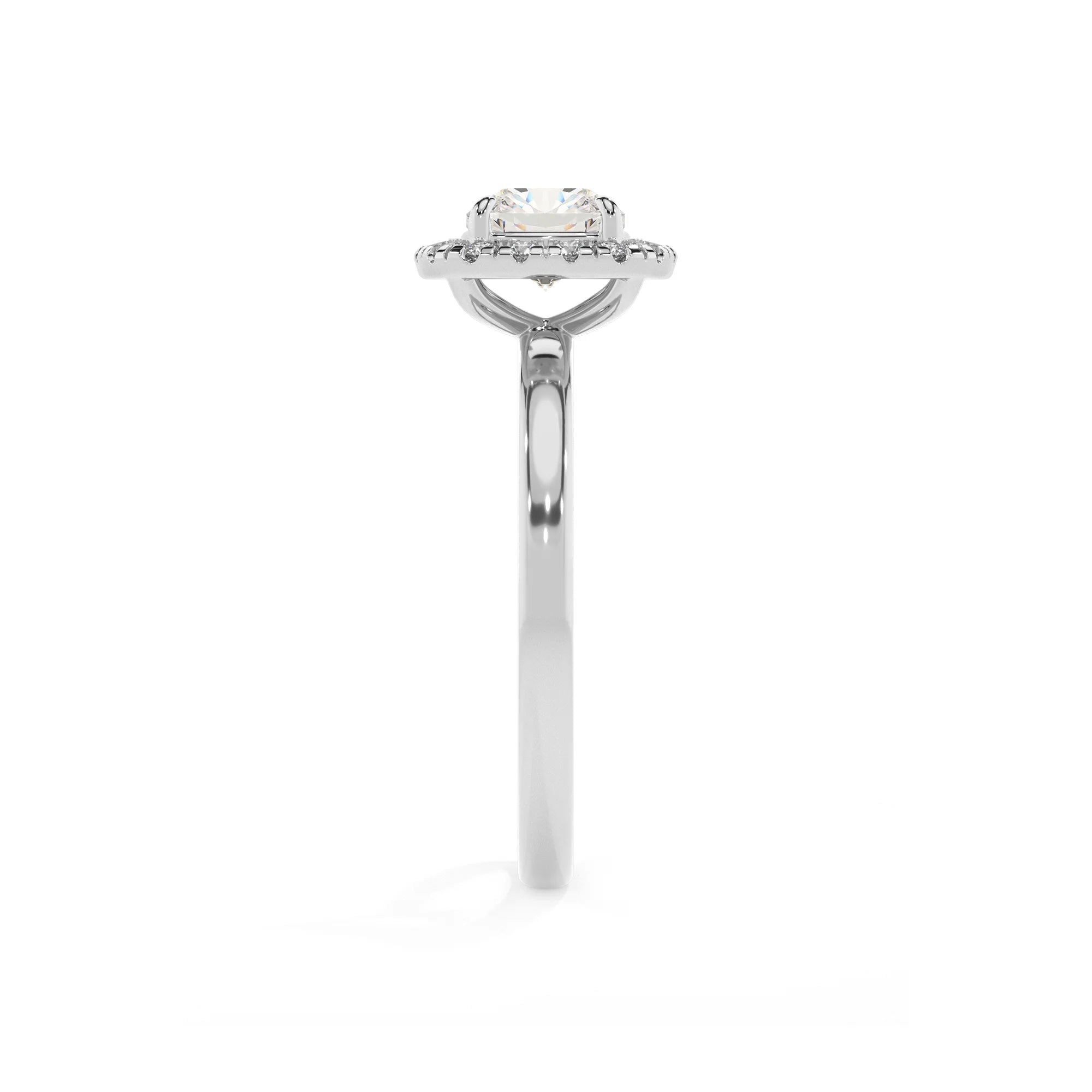 lab grown moissanite cushion solitaire rings in white gold