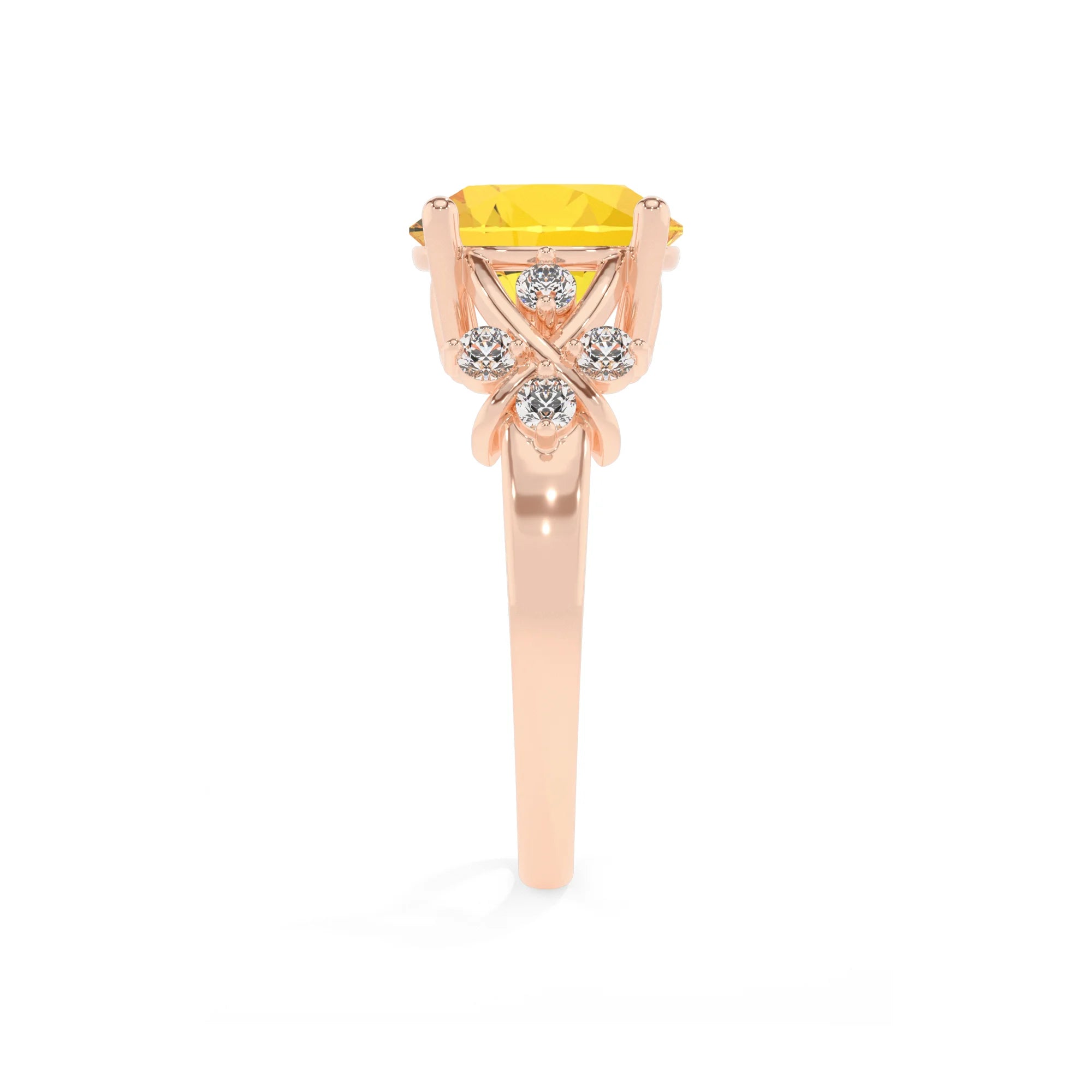 lab grown yellow-sapphire round solitaire rings in rose gold