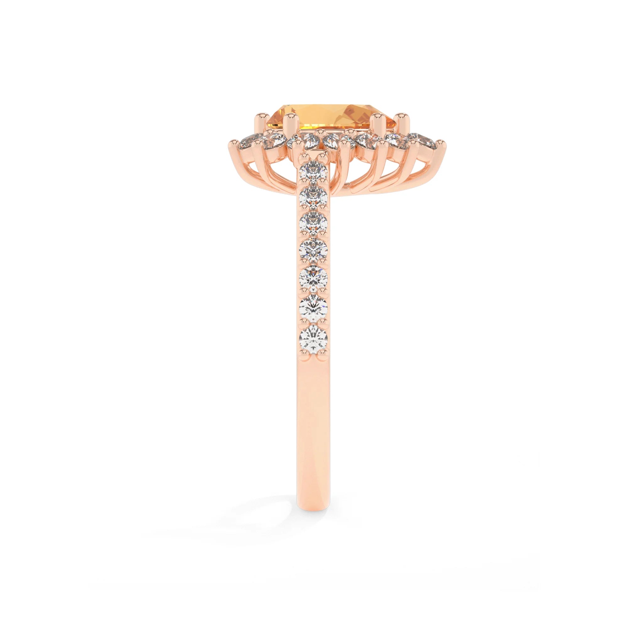 lab grown citrine pear solitaire rings in rose gold