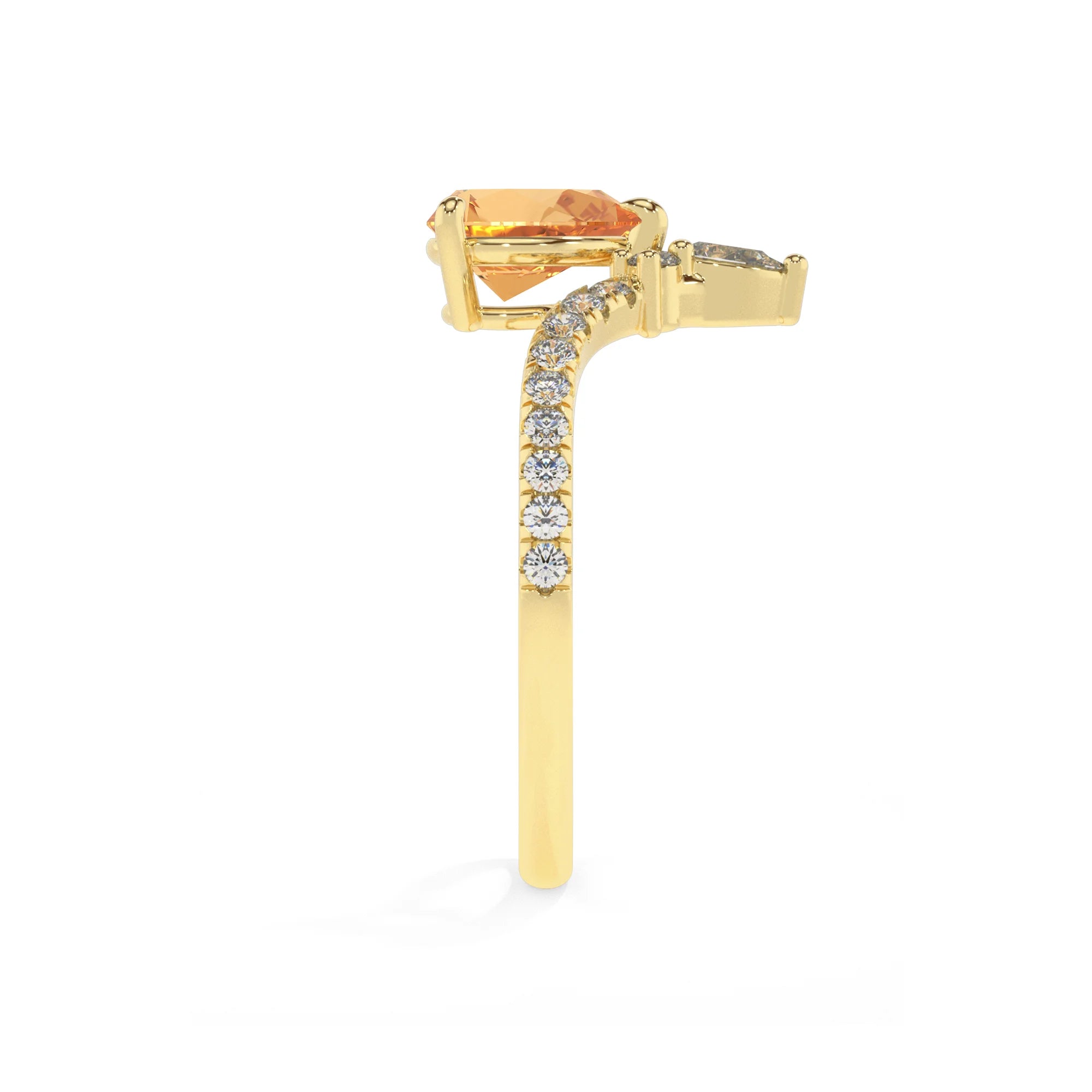 lab grown citrine pear solitaire rings in yellow gold