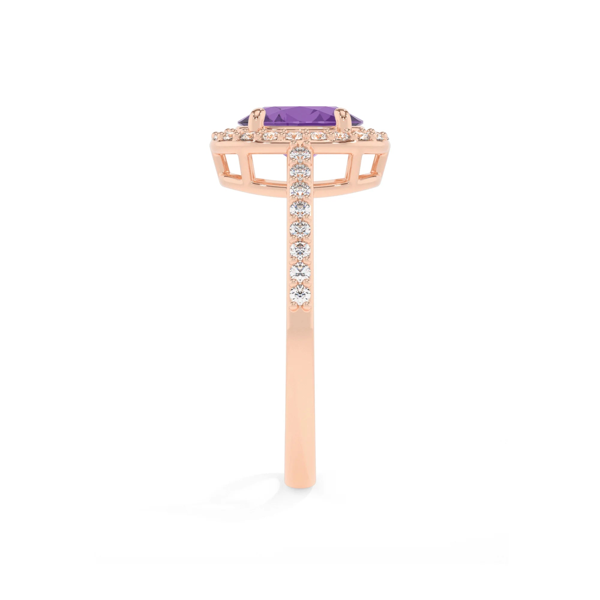 lab grown amethyst oval solitaire rings in rose gold