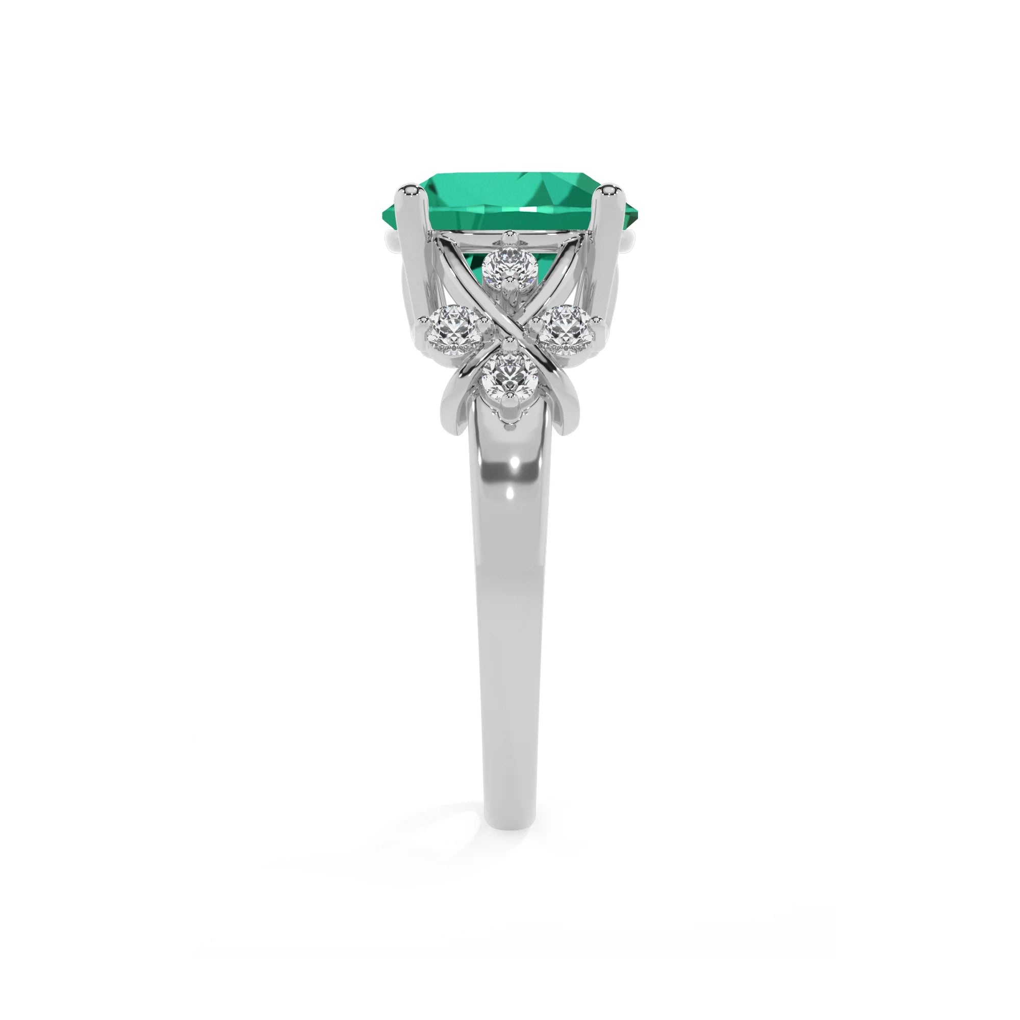 lab grown emerald round solitaire rings in white gold