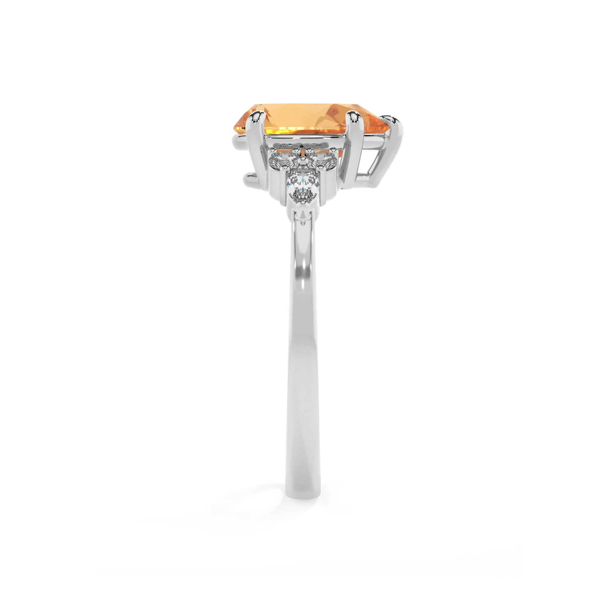 lab grown citrine pear solitaire rings in platinum