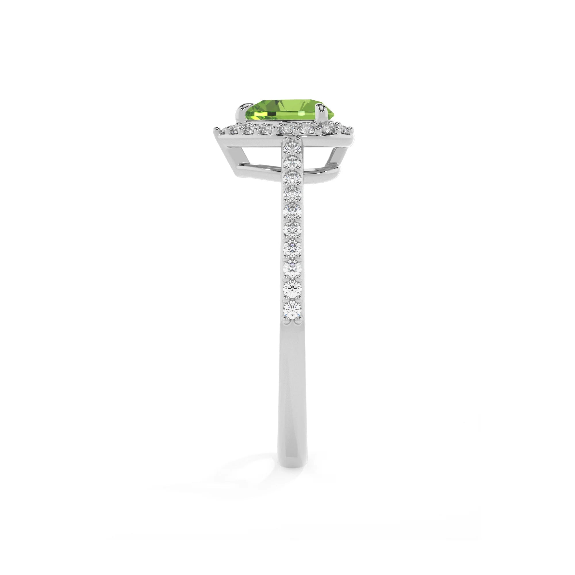 natural peridot heart solitaire rings in white gold