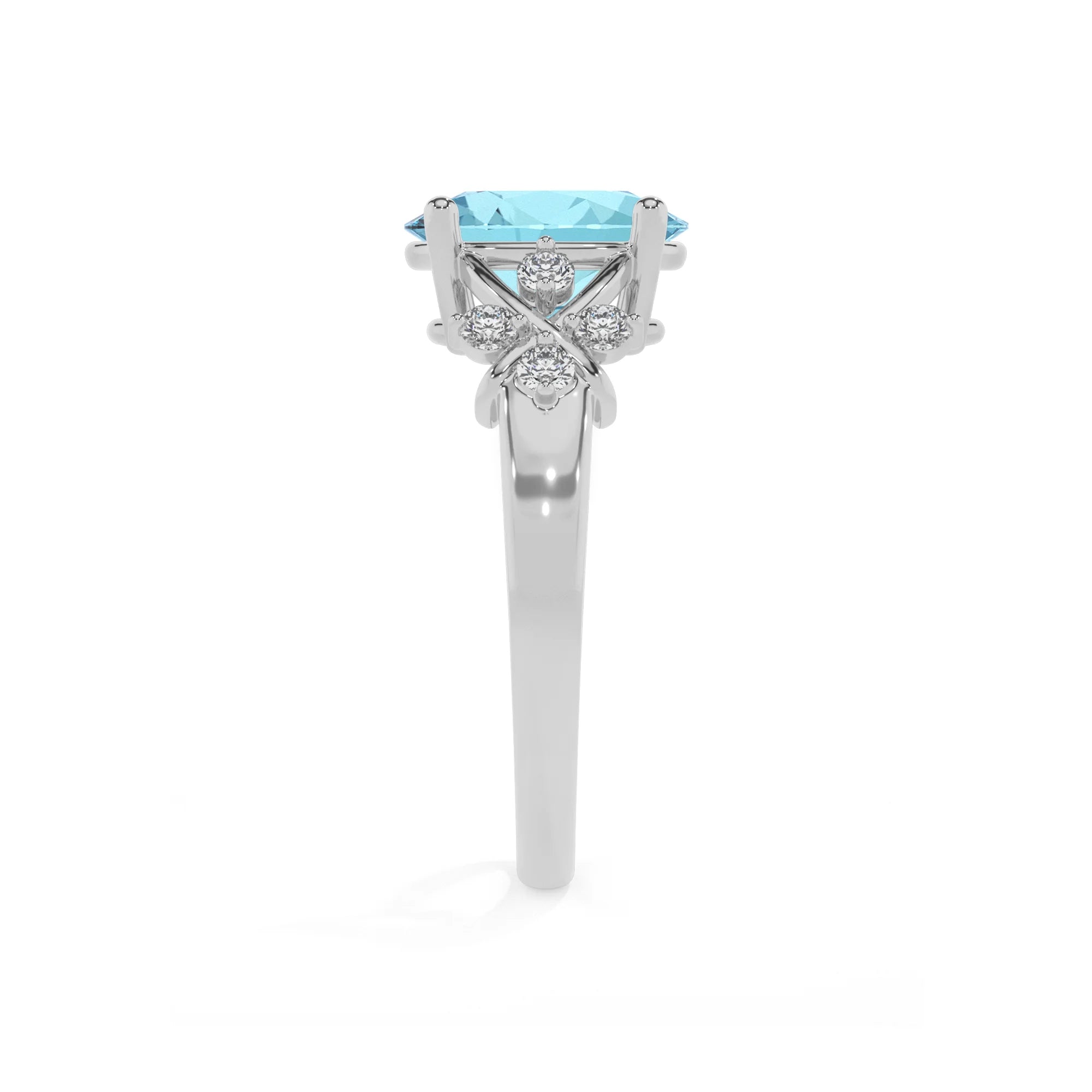 lab grown aquamarine oval solitaire rings in platinum
