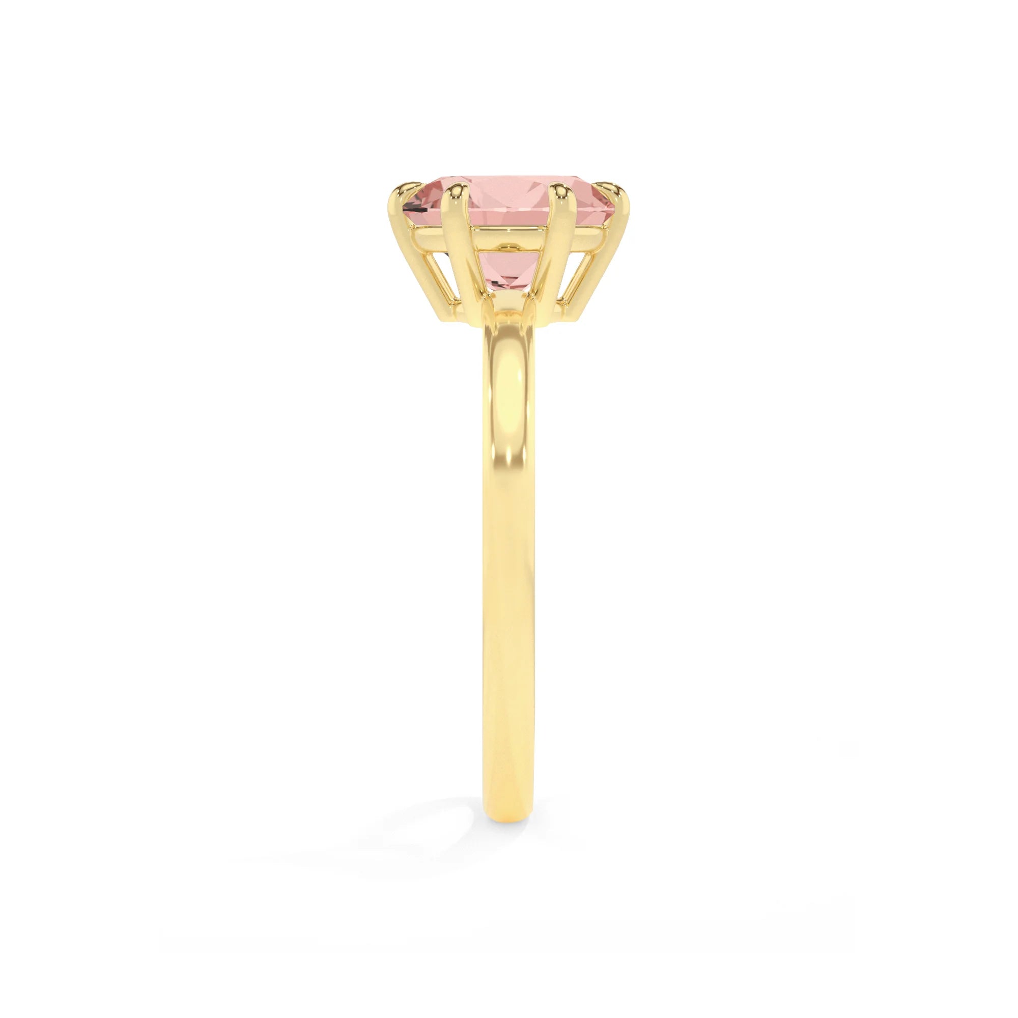 lab grown morganite round solitaire rings in yellow gold