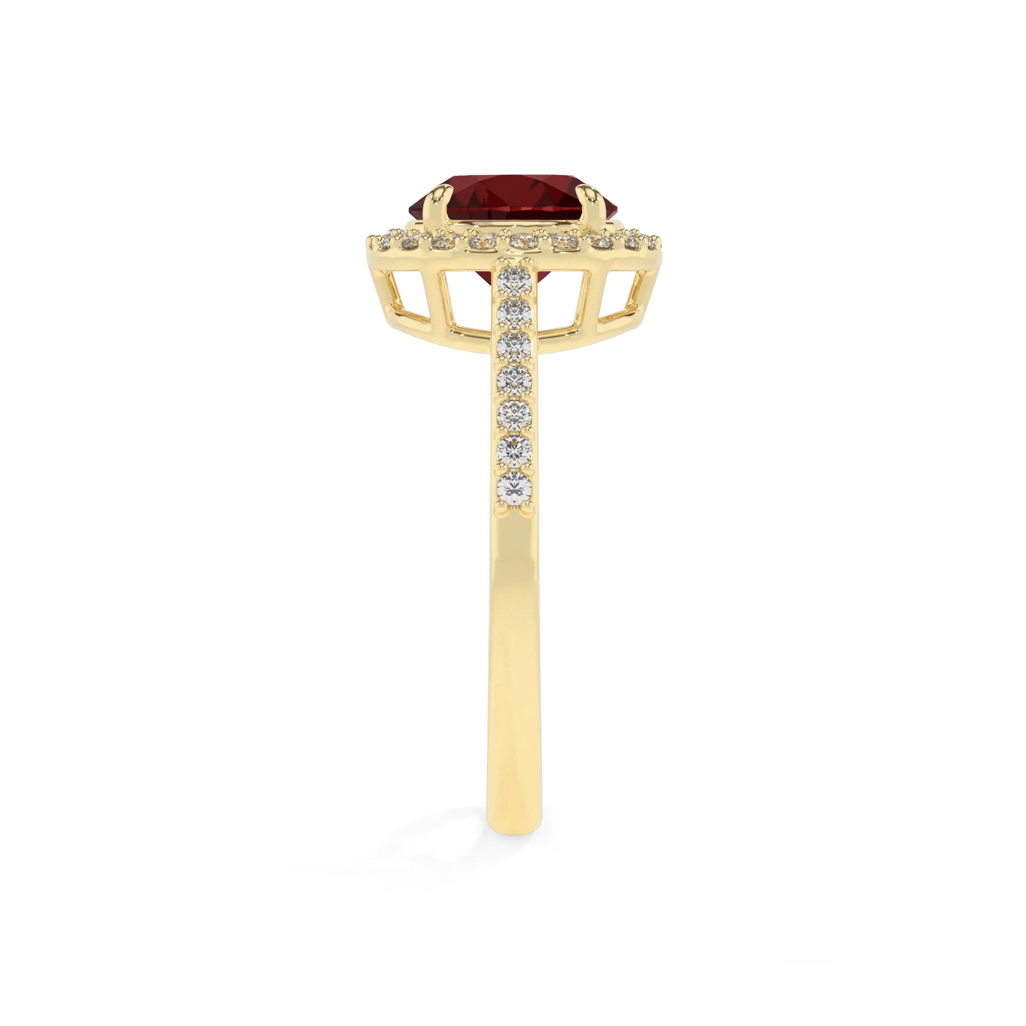 natural garnet round solitaire rings in yellow gold