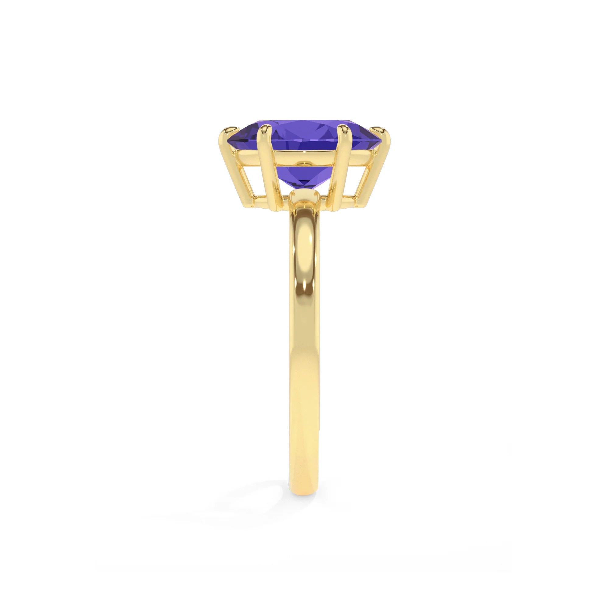 lab grown tanzanite oval solitaire rings in yellow gold